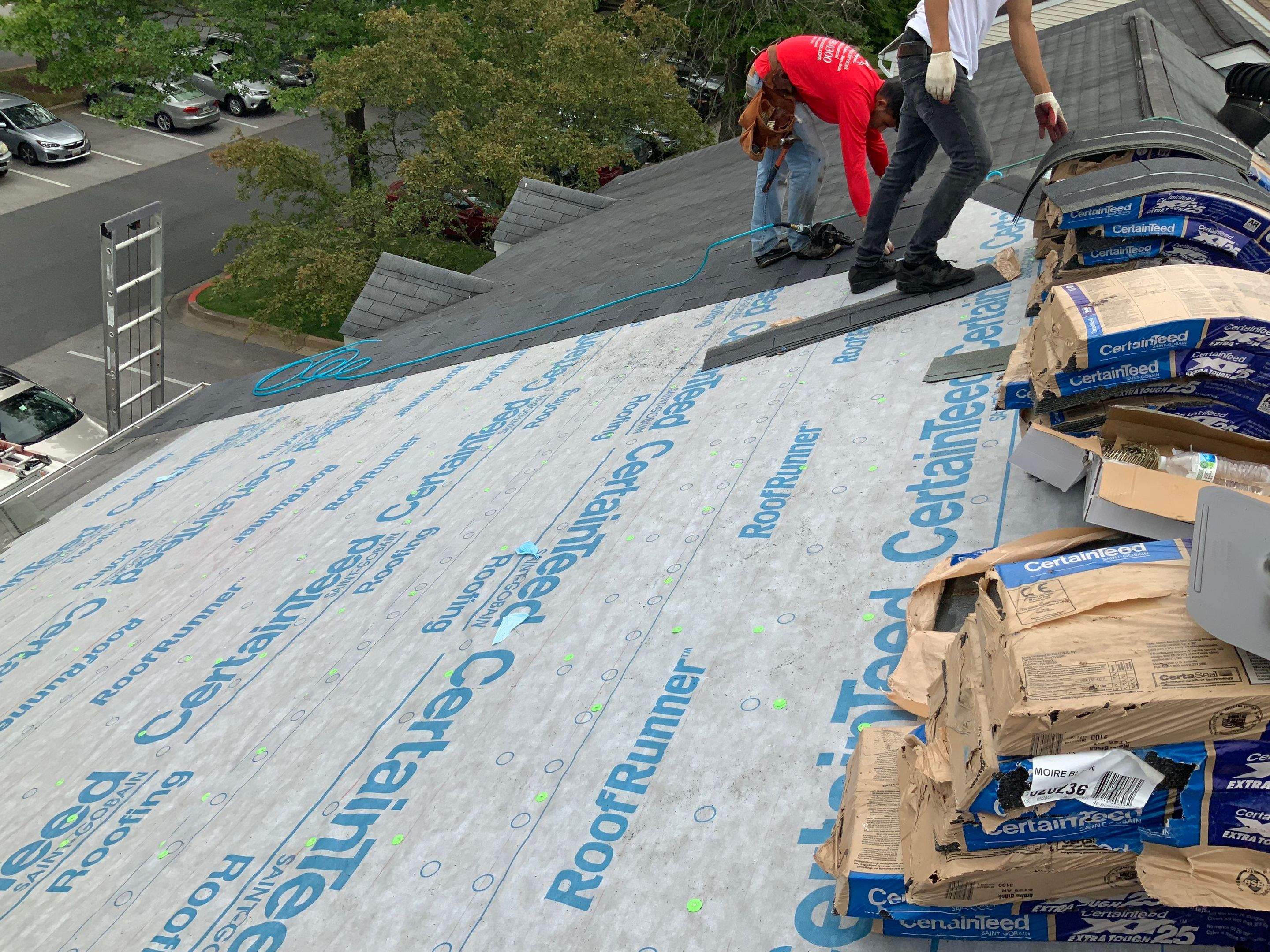 Residential Roofing Installation using XT-25 Color Moire Black by Alpha Design Services