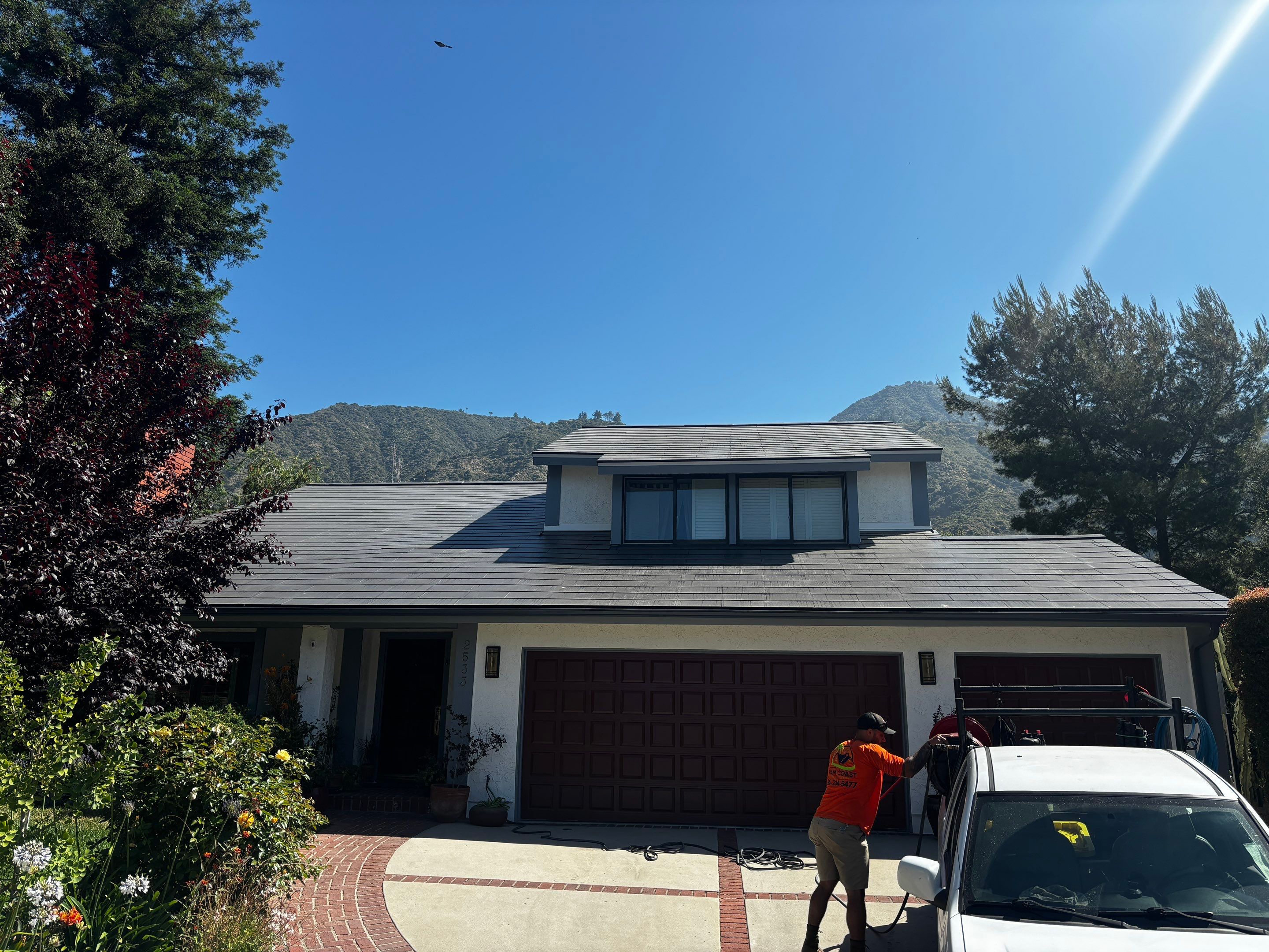 Tesla Roof Cleaning in Pasadena California by Palm Coast Solar Cleaning