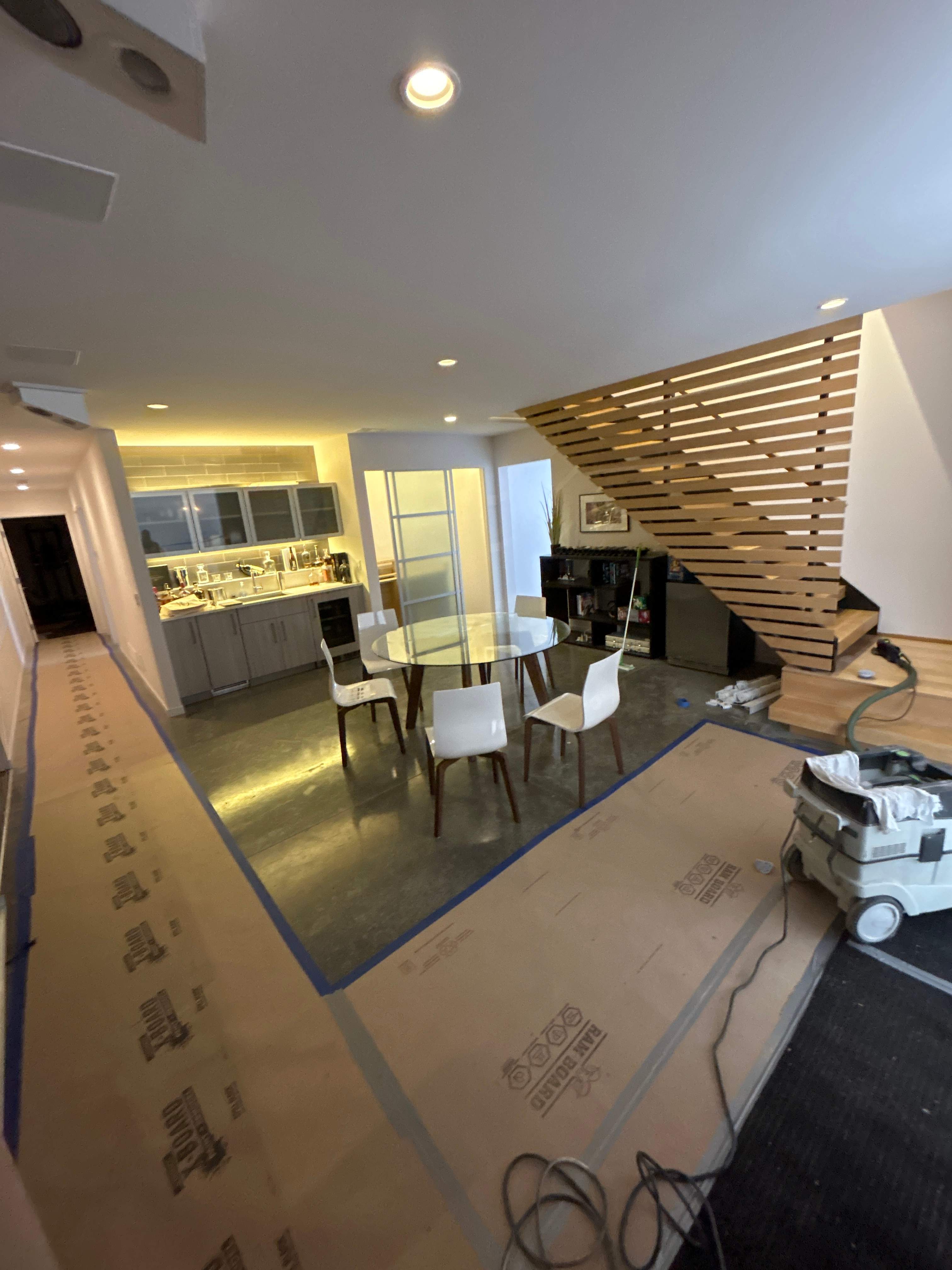 Basement Remodel using Engineered White Oak by RTBaldwin Hardwood Floors
