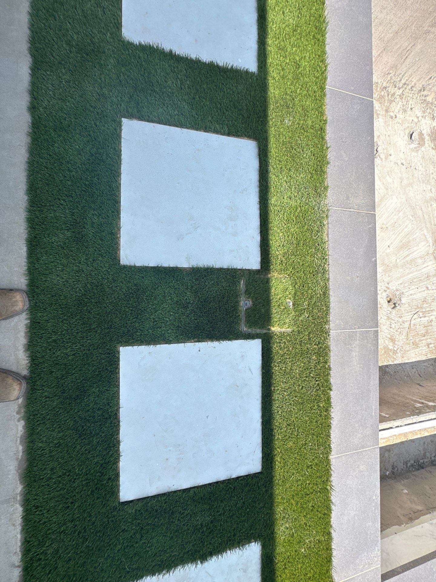 Modern Geometric Pool with Tanning Ledge and Turf by Pinnacle Pools and Spas - DFW