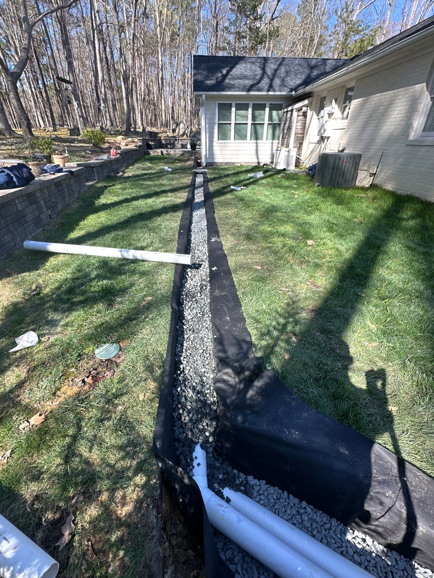 Foundation drainage system in Durham by Martinez Brother’s Nc Landscaping Inc