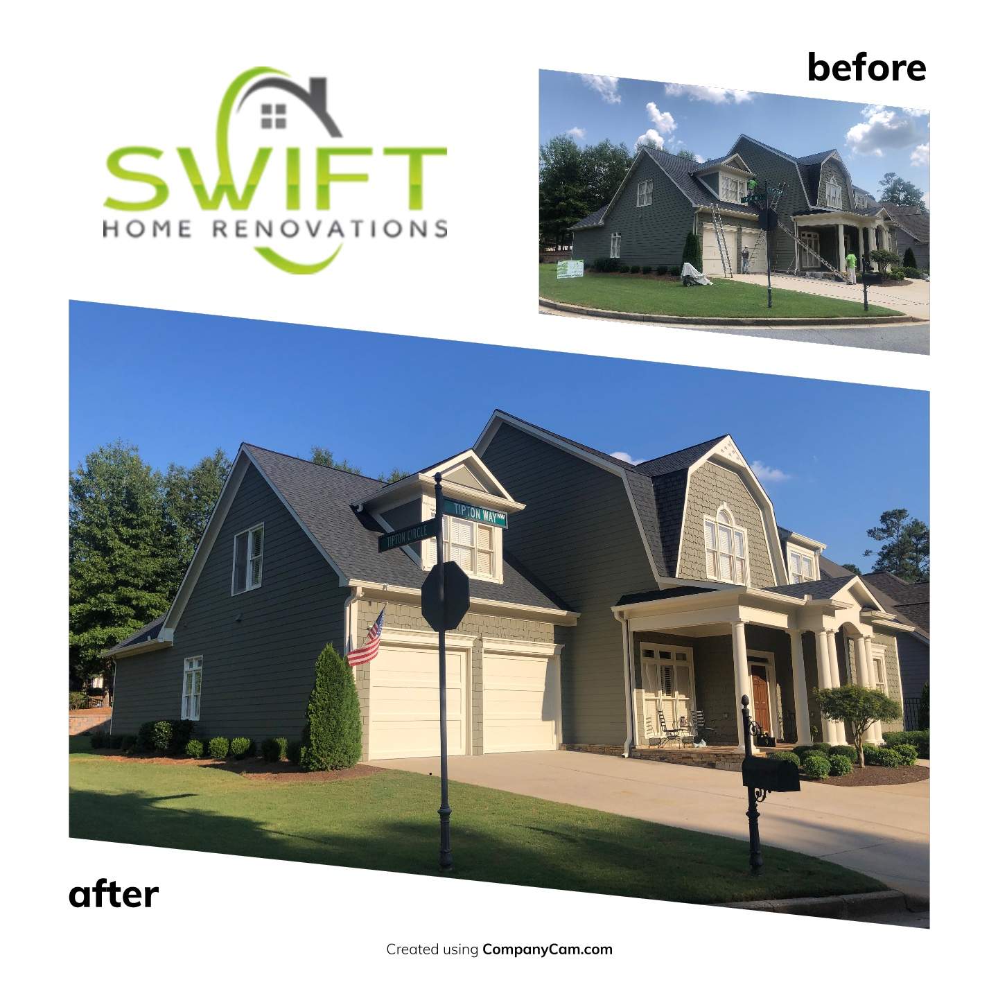 Sage Green Exterior House Painting and Trim Refresh in Acworth by Swift Home Renovations
