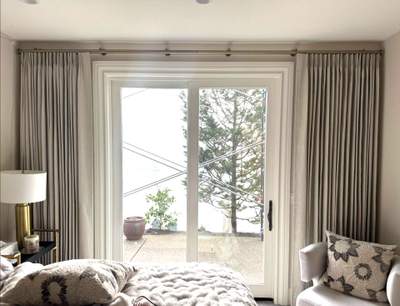 Custom Drapery for a Primary Bedroom with Lake Oswego Views