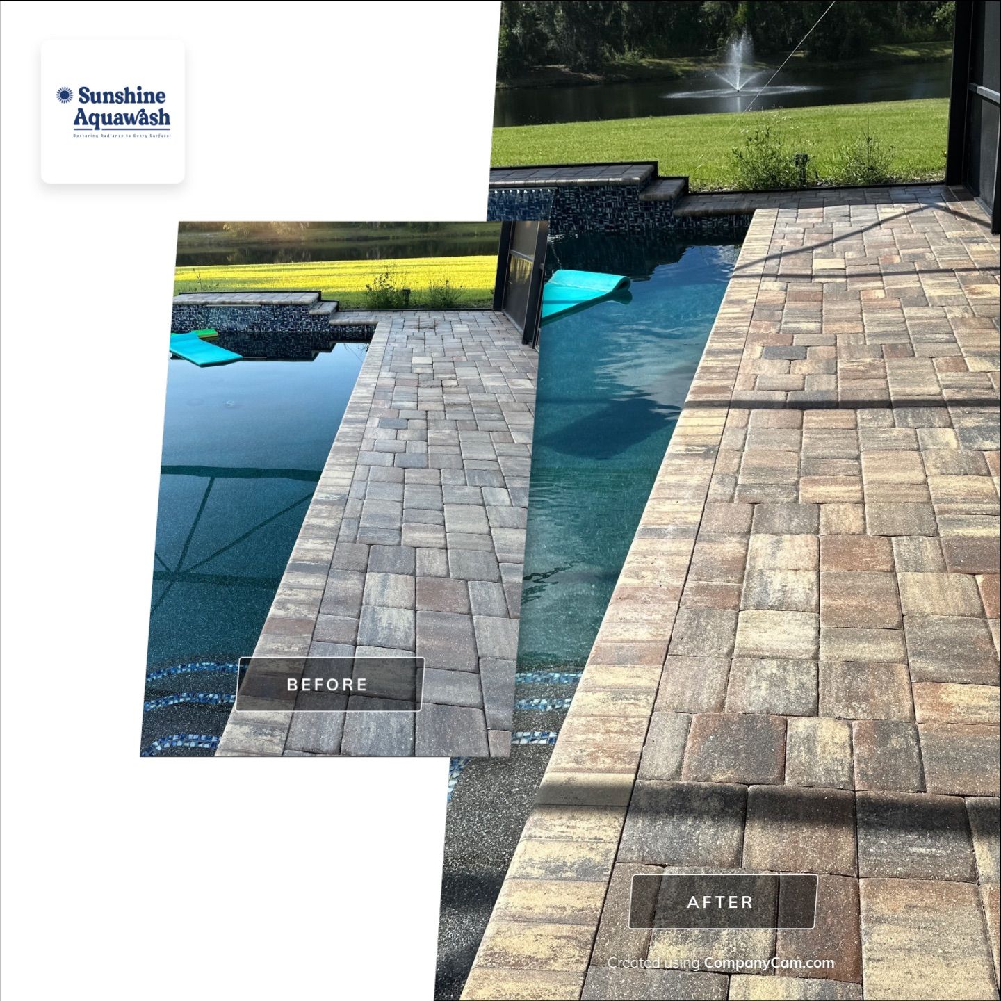 Paver Driveway, Sidewalk, and Pool Deck Cleaning in Winding River Community, Bradenton, FL by Sunshine AquaWash