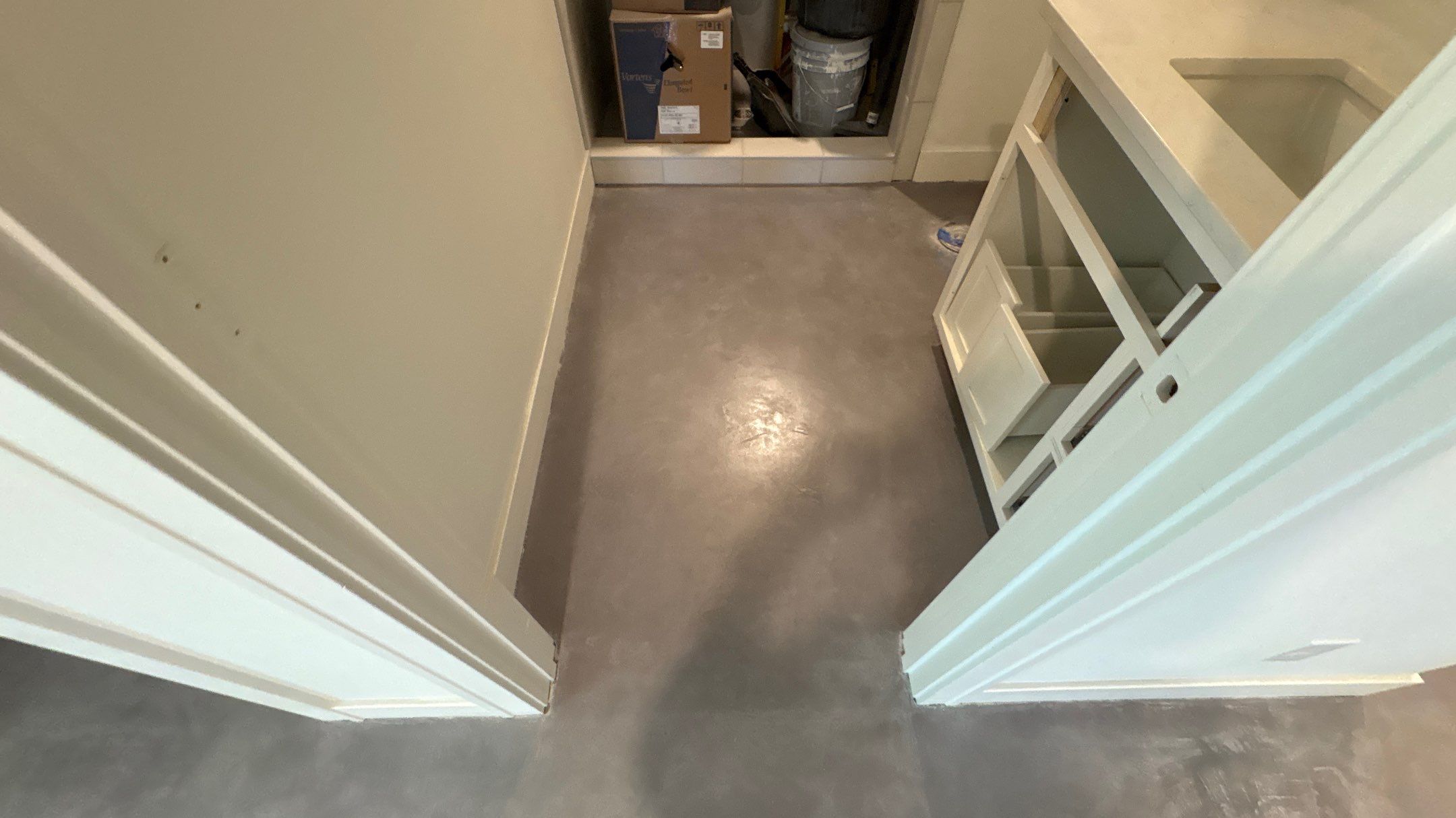 Basement Floor Overlay - Lawrence, KS by Big Red Decorative Concrete, LLC