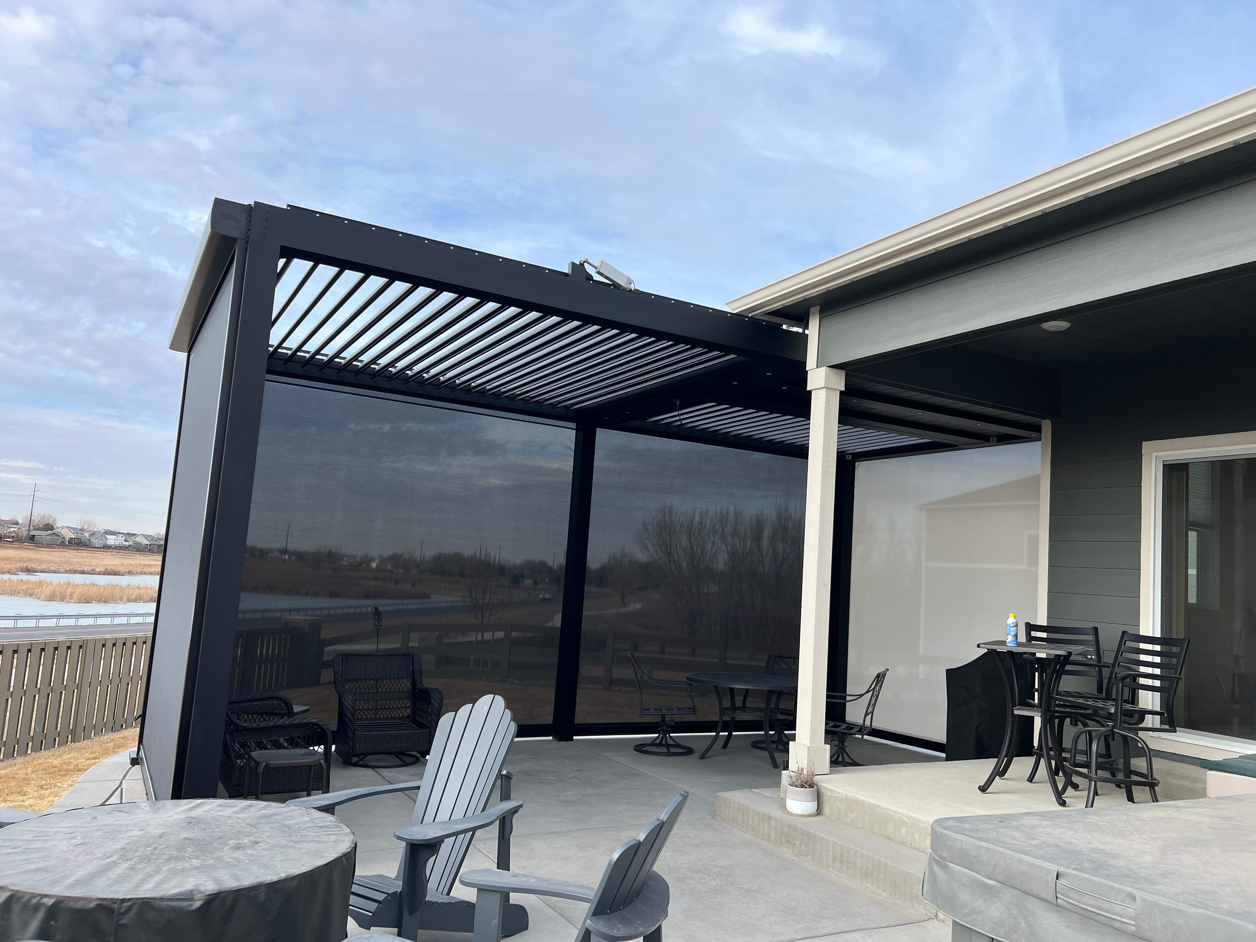 Motorized Screens and Pergola by Outdoor Solutions Colorado