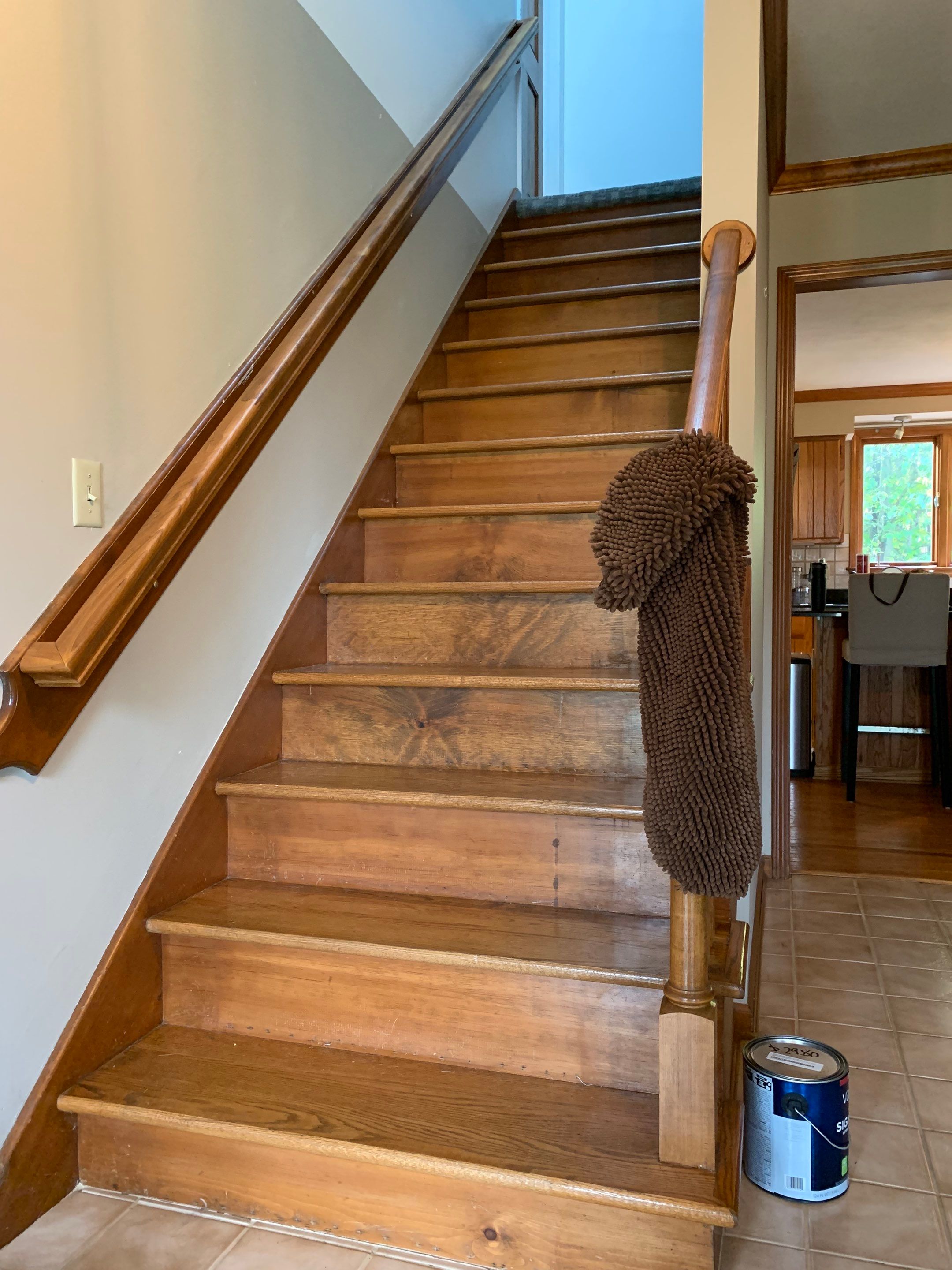Painting Stained Wood Trim and Staircase. Walls too! by Empire Painting Services, LLC