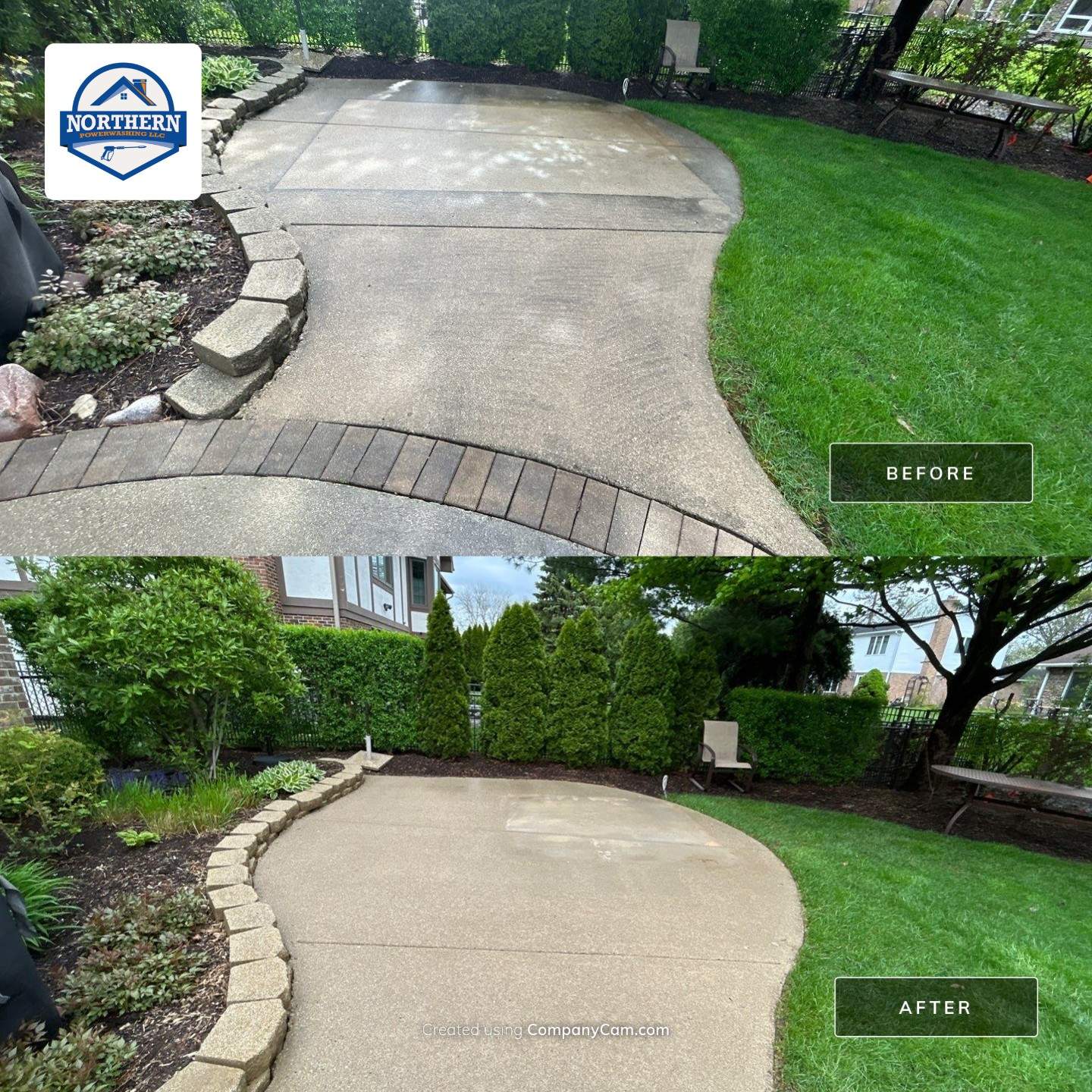 concrete patio and driveway cleaning by Northern Power Washing LLC.