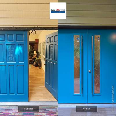Modern Teal Double Door Installation with Vertical Glass in Bothell