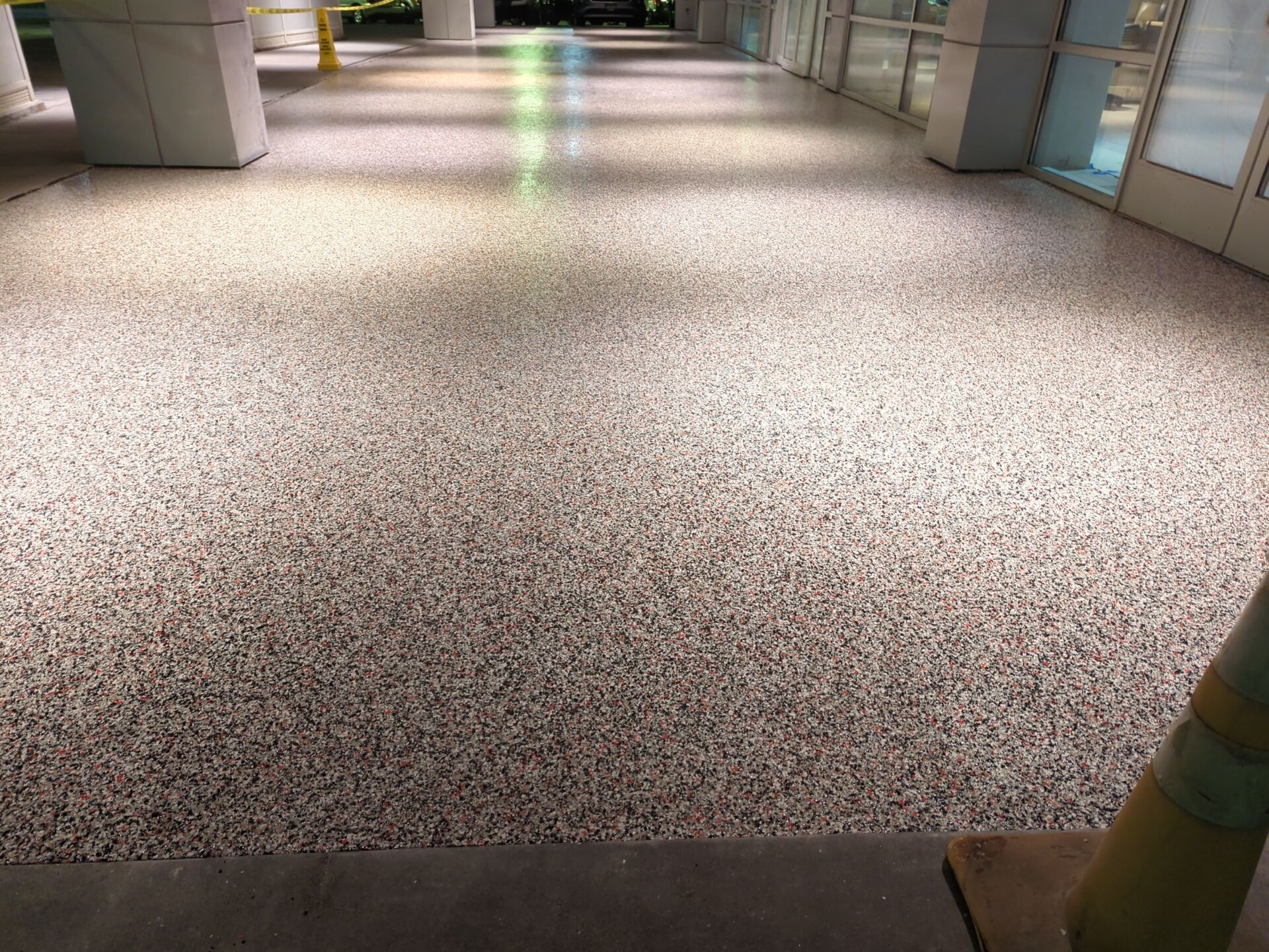 Commercial Floor Transformation using Domino w/ 5% Cherry Bomb Red  by Croc Coatings, LLC