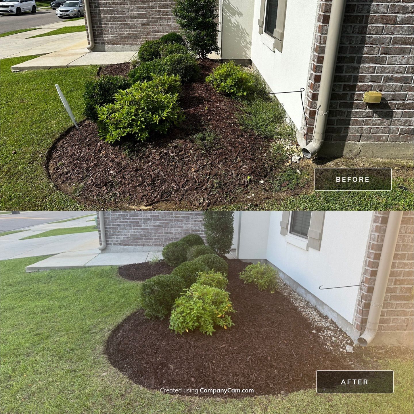 LANDSCAPE SERVICES: DEMO / BED PREP / CUT IN BED EDGES / MULCH INSTALL using BROWN MULCH "BARK BRITE" by CutScape, LLC.