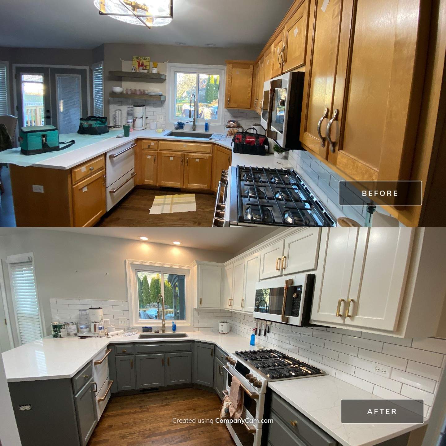 Two-Tone Kitchen Cabinet Painting & Staircase Painting in New Lenox by Powers Painting & Decorating, LLC