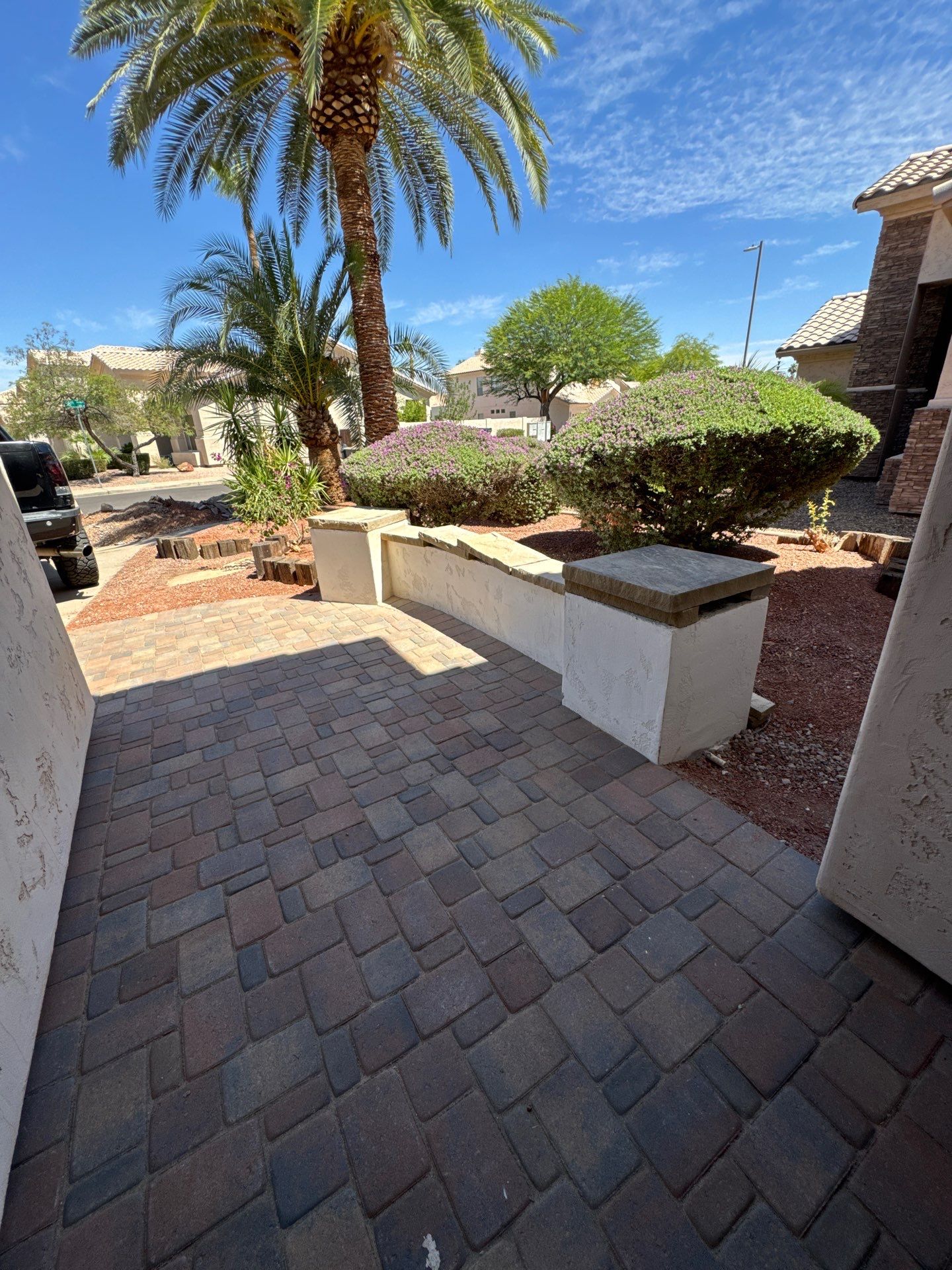 Custom Paver Walkway and Stucco Masonry Wall Installation in Glendale by We Do Hardscape