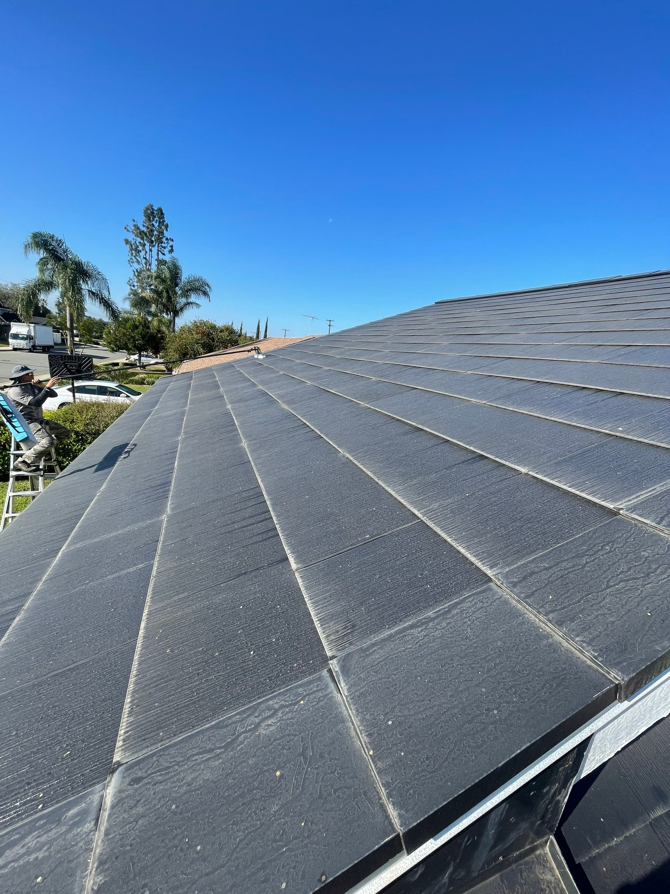 Tesla Roof Cleaning in La Verne Ca by Palm Coast Solar Cleaning