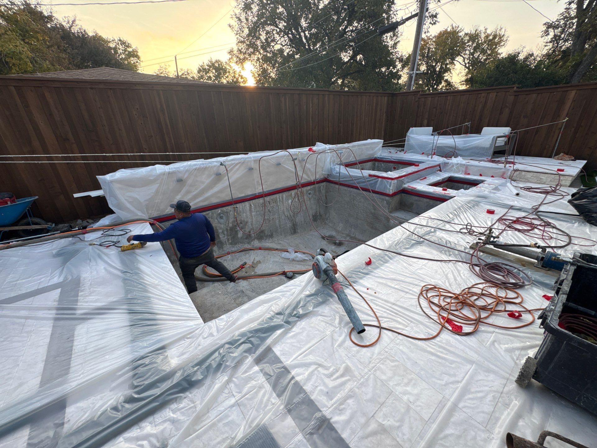 Modern Geometric Pool and Spa with Turf-Strip Decking by Pinnacle Pools and Spas - DFW
