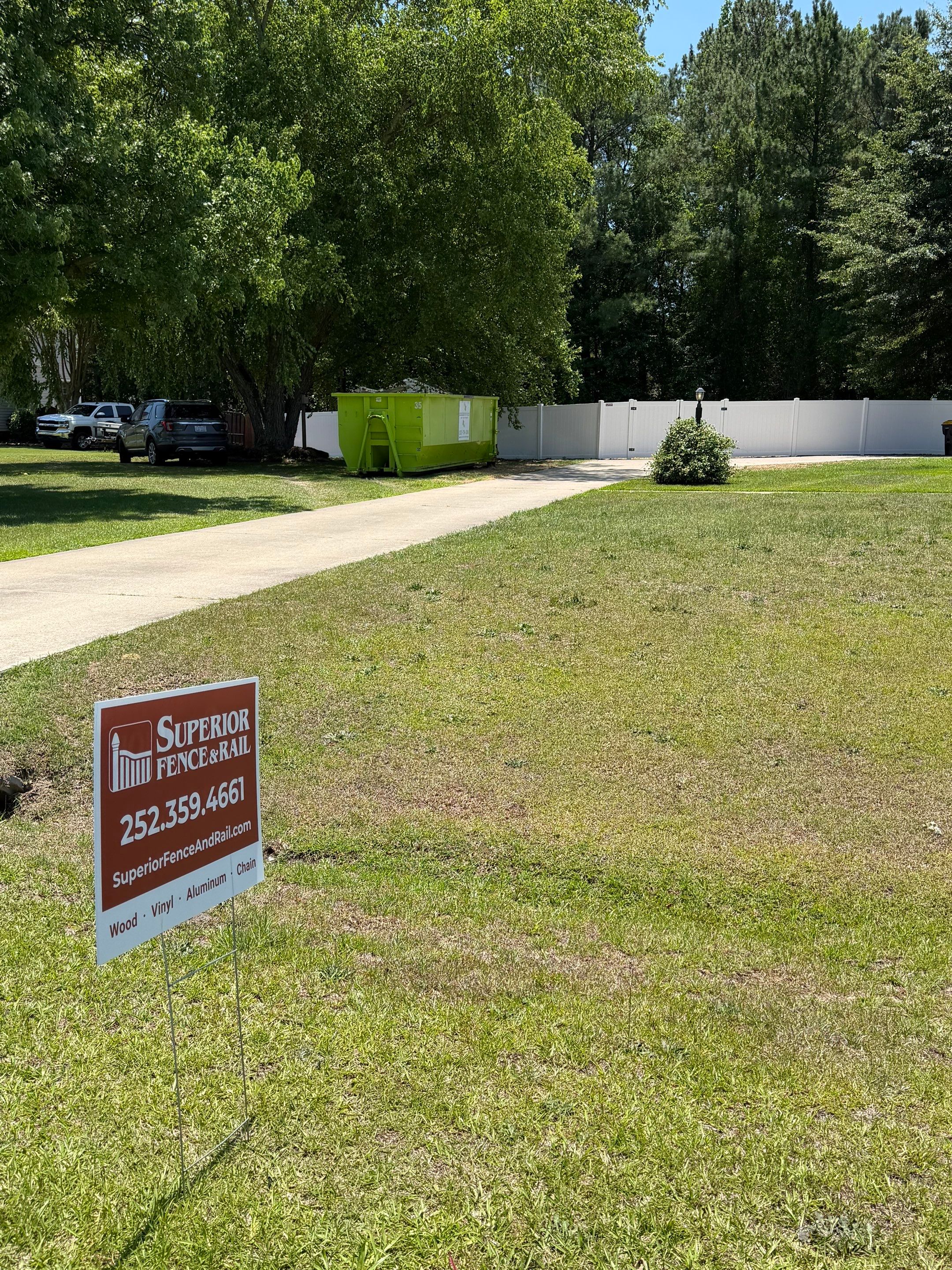 White Vinyl Privacy Fence Replacement with Double Gates in Greenville by Superior Fence and Rail