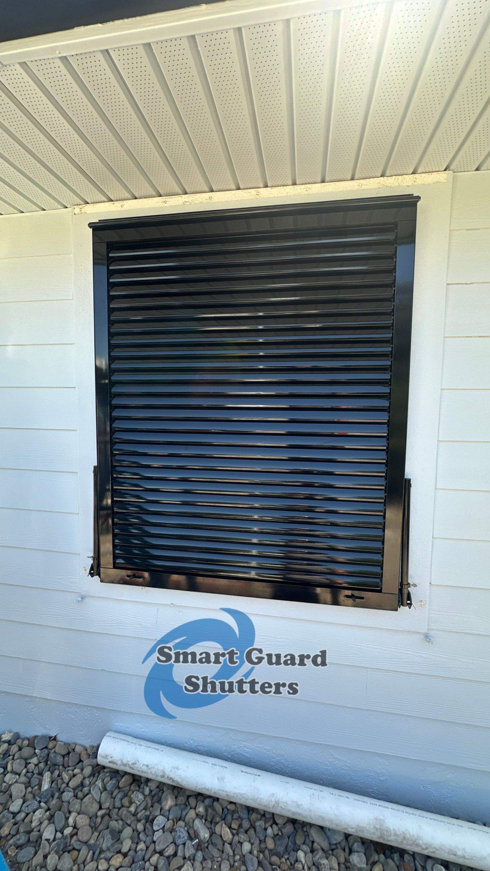 Impact Bahama Shutters in Jet Black by Smart Guard Shutters
