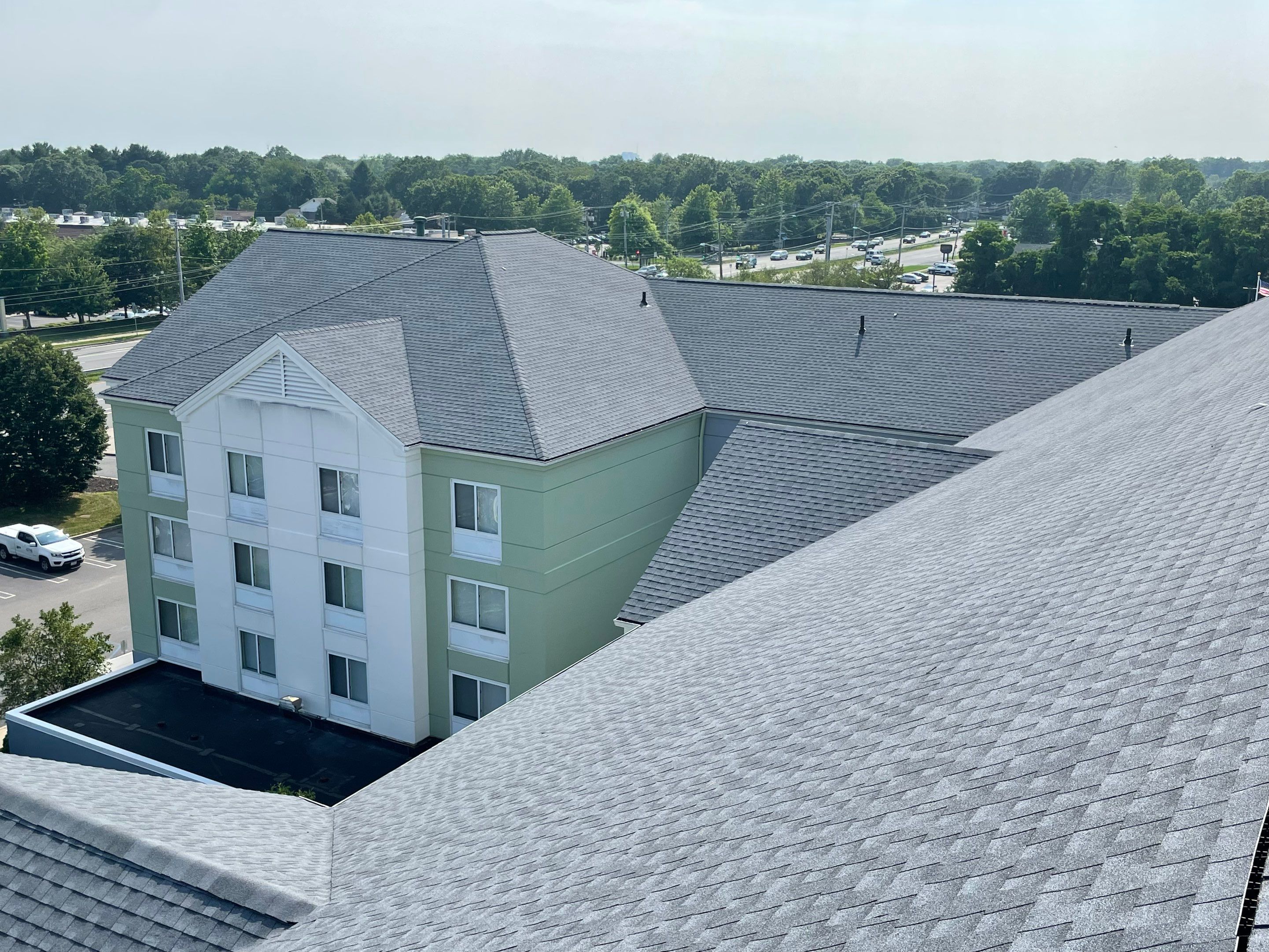 Commercial Roofing Installation using GAF Timberline / New Gutters and Downspouts by All Site Roofing