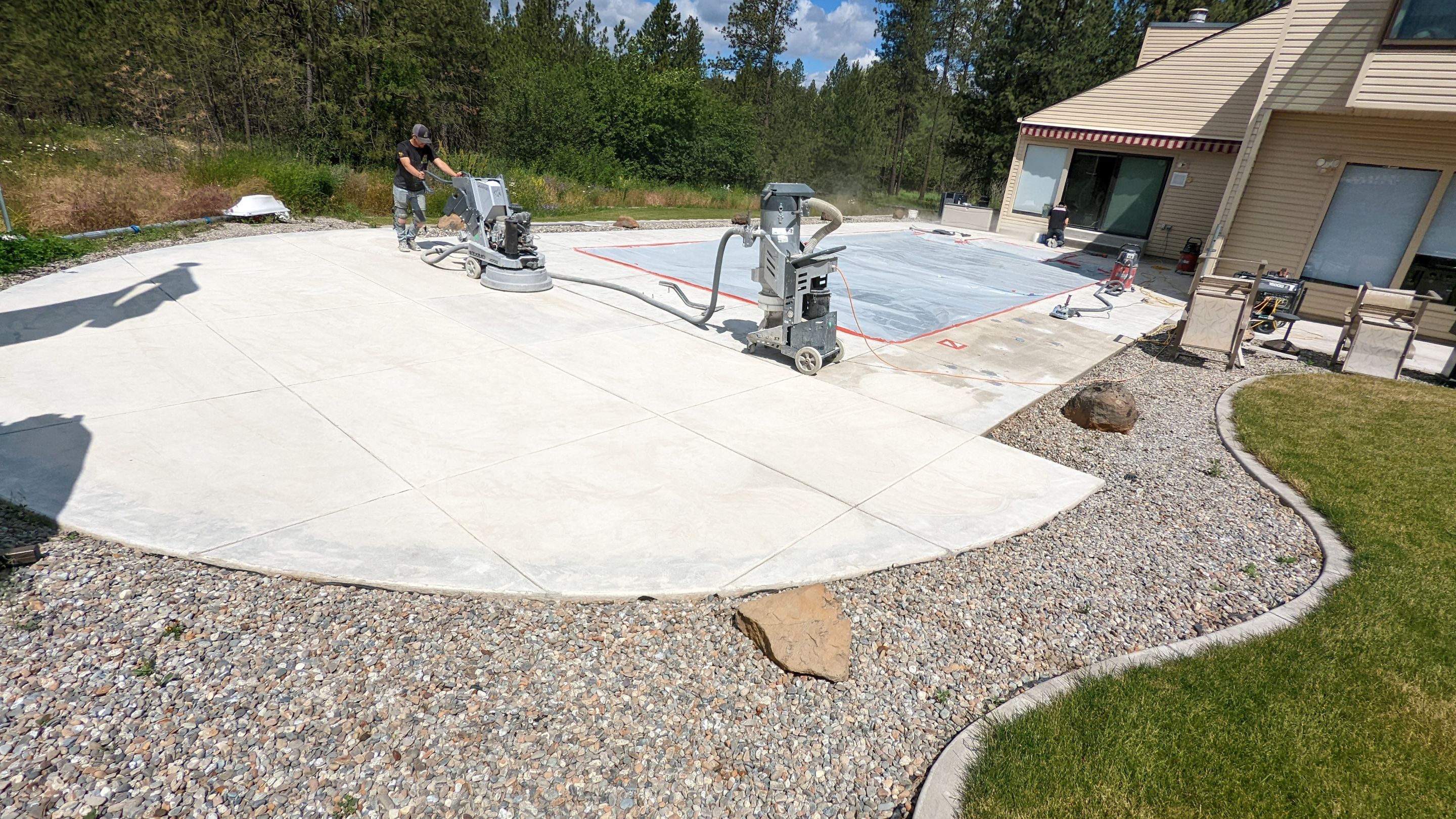 Garage Transformation using Domino for Garage and Pecan for Pool Deck by Croc Coatings, LLC