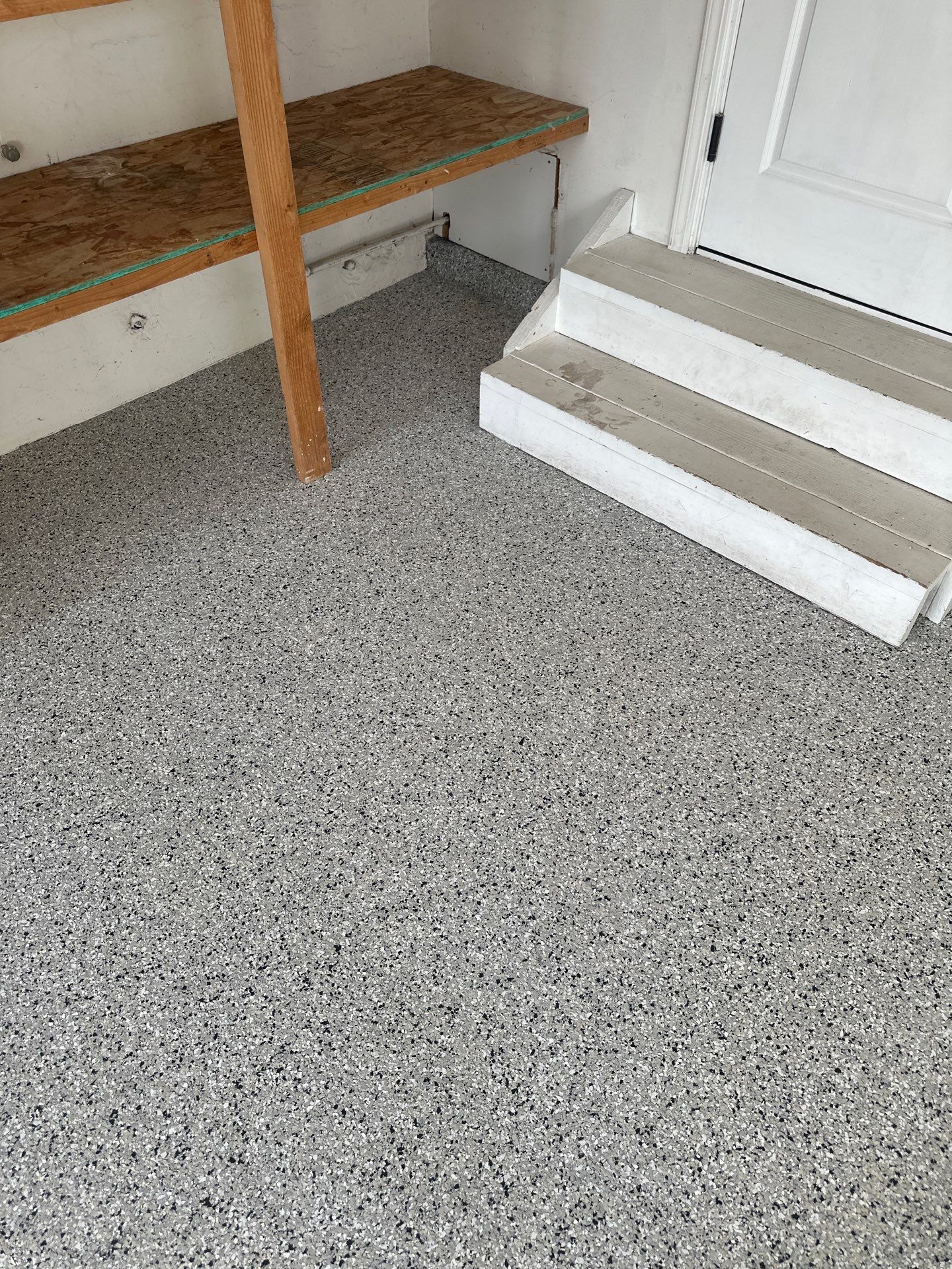 Polyurea Garage Floor Coating with Cabin Fever Decorative Chips in Cambria by MGP Coatings