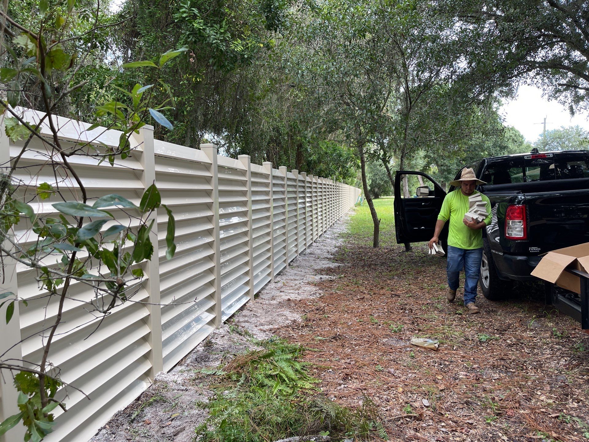 Sarasota, FL. Vinyl Fence Installation using Tan Vinyl Louvered Vinyl Fence by Asap fence and gates, LLC