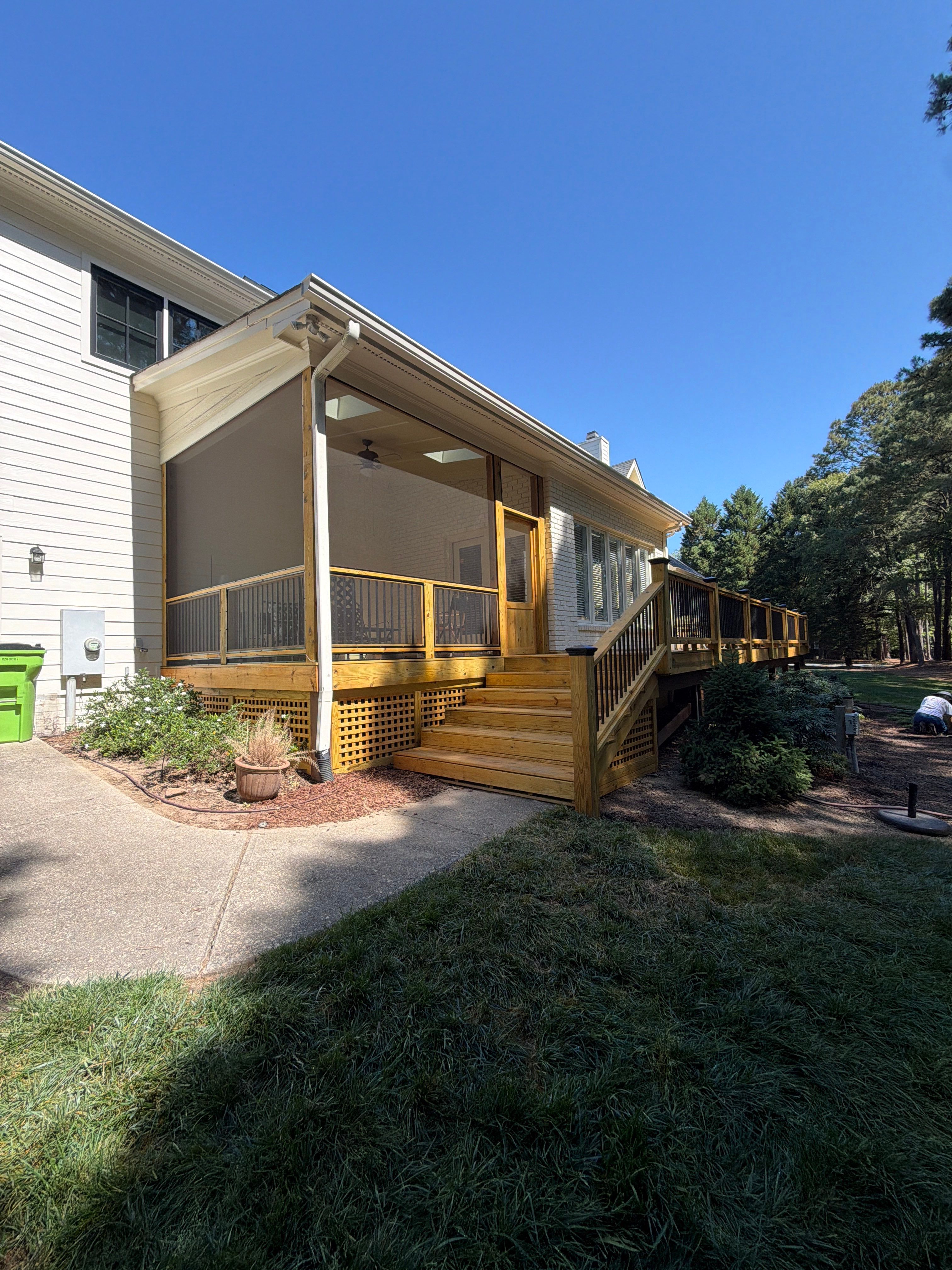 Deck Stain, Round Balusters & Screened Porch Transformation by Billy Weatherspoon Contractor