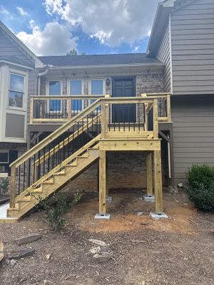 Elevated Pressure-Treated Deck and Staircase Build in Powder Springs