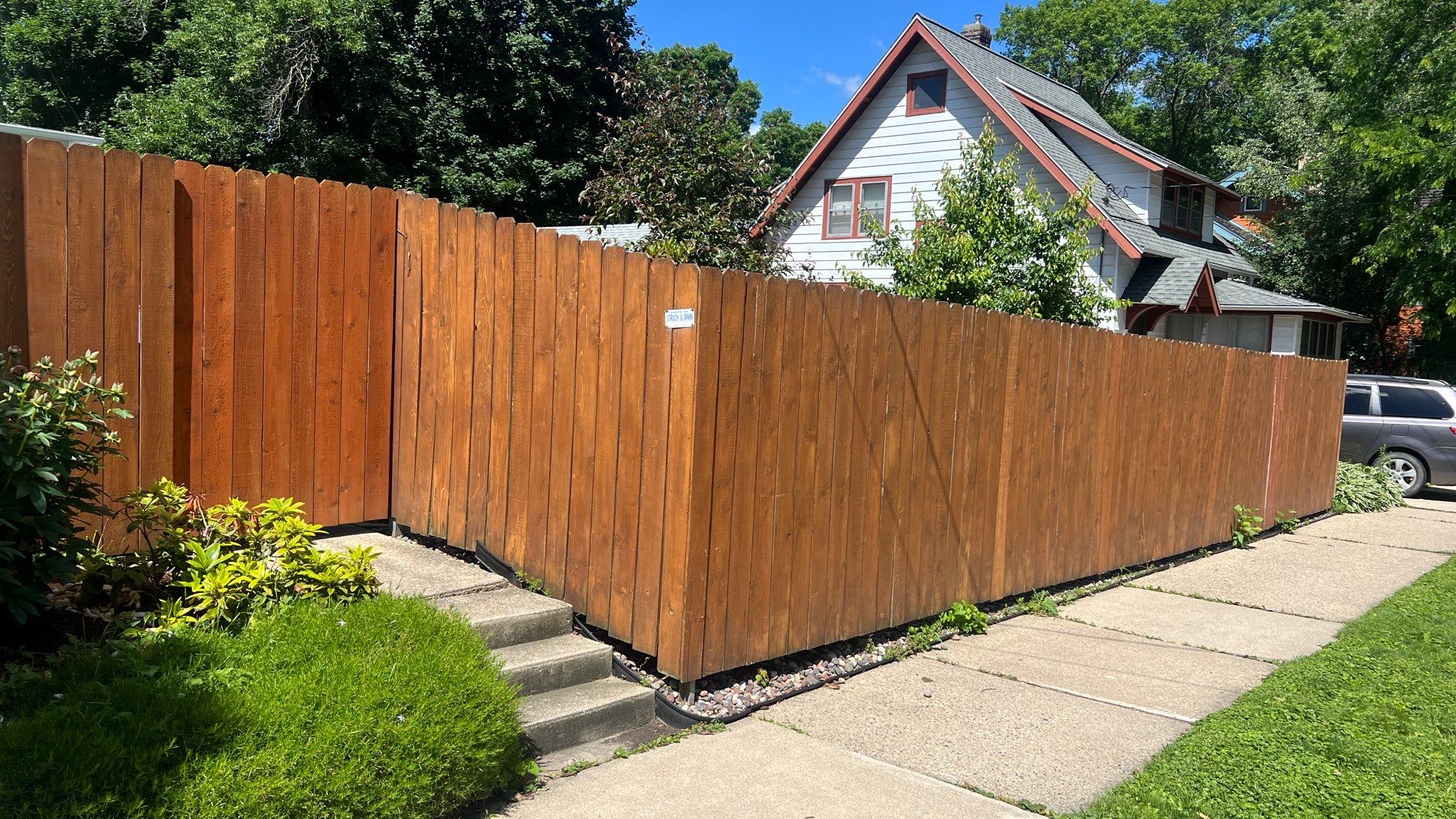 Clear Cedar | 6' | Side by Side | 2x6 Cap & Trim • Pecan by Madison Fence Company
