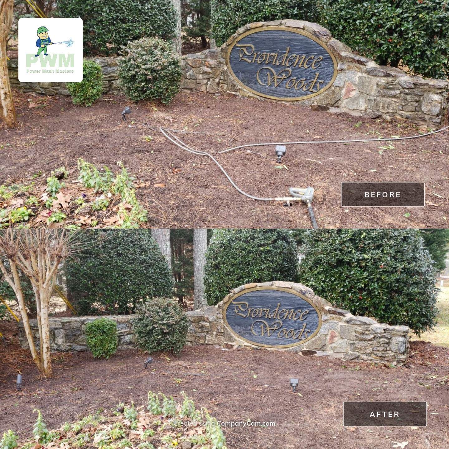 Neighberhood entrance sign cleaing using cleaner by Power Wash Masters LLC