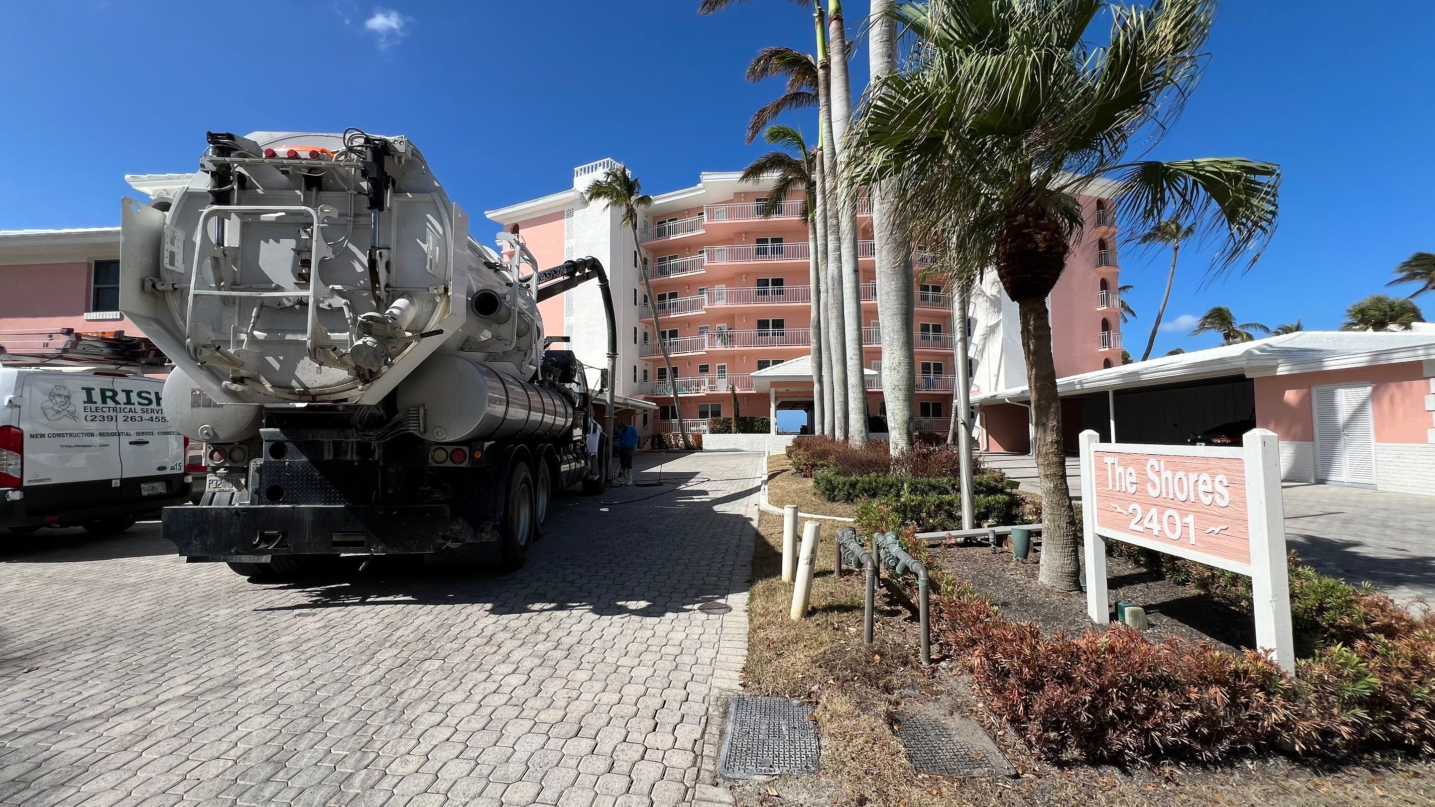 Catch Basin Cleaning After Hurricane Milton Naples Condo by APS Power & Water