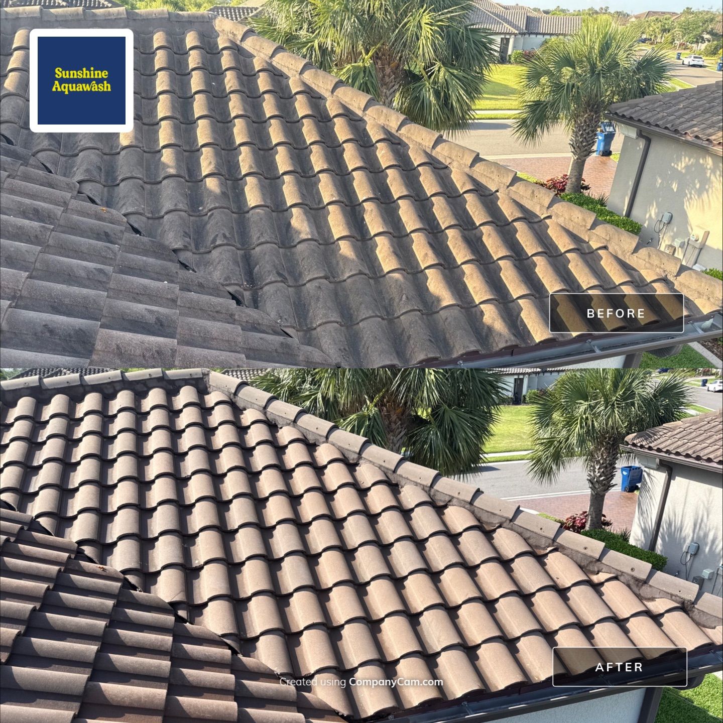 Soft Wash Roof Cleaning – Concrete Tile Roof | Artisan Lakes Esplanade, Palmetto, FL by Sunshine AquaWash