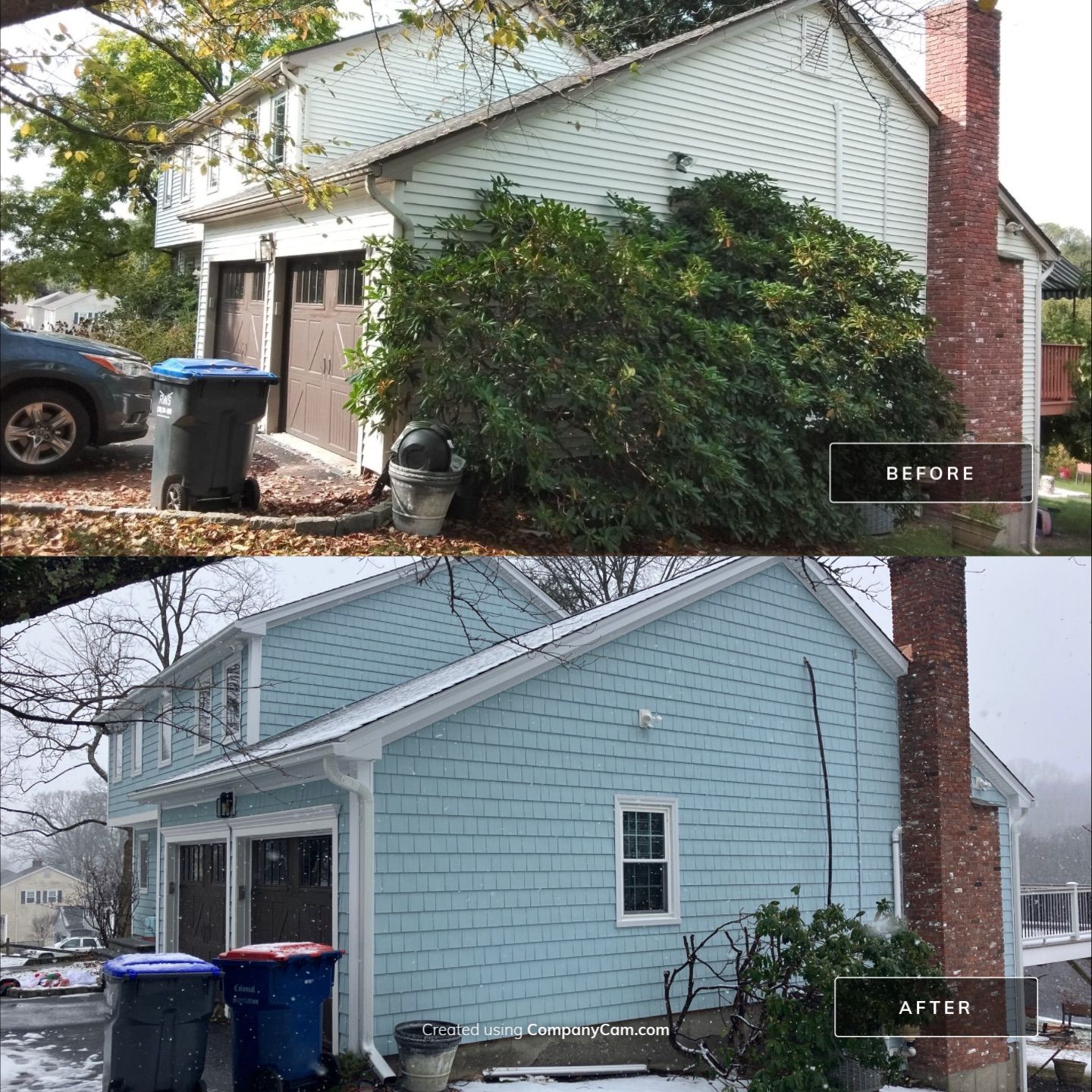 Beautiful Siding transformation using Cert. Cedar Impressions D/7 Perfection, Straight Bottom, Bermuda Blue by DiGiorgi Roofing and Siding Inc