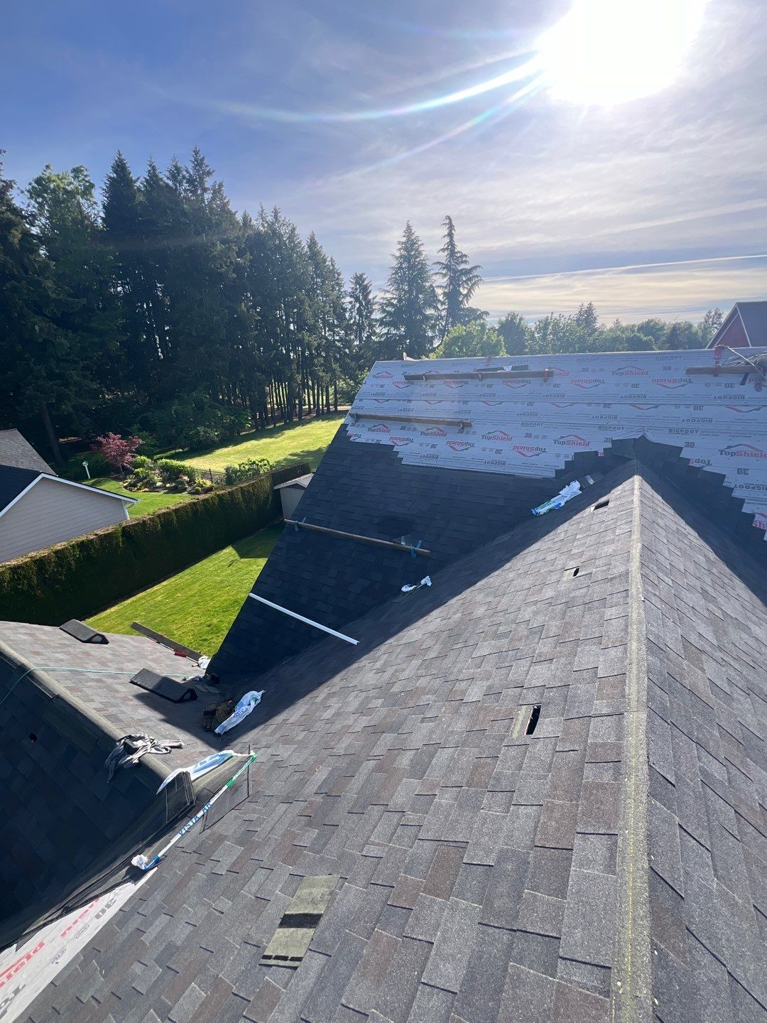 Residential Roofing Installation using Malarkey Vista (Color: Black Oak) by Orezona Building & Roofing Company, Inc.