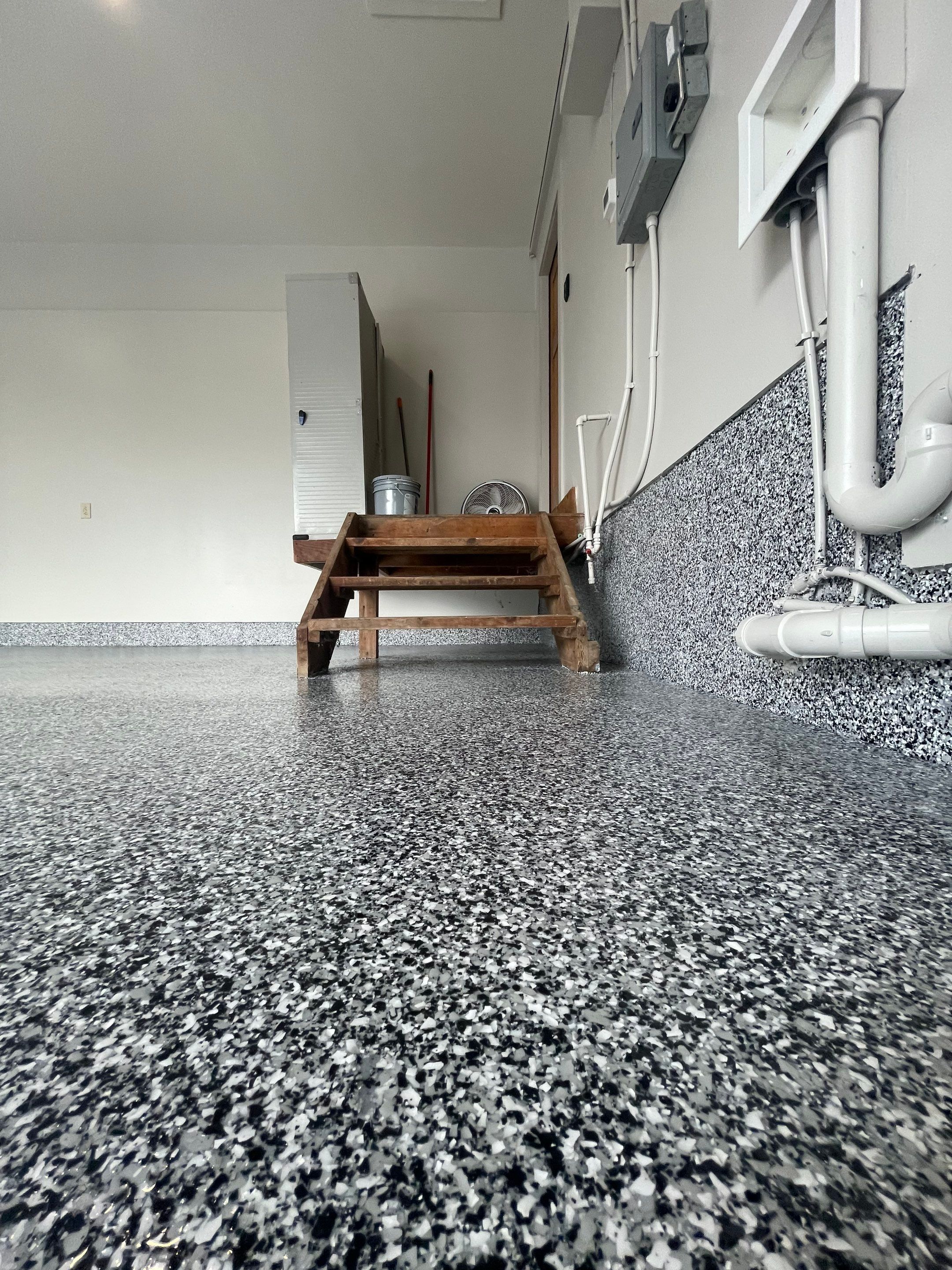 Domino Flake Floor Coating and Crack Repair in Chancellor by Select Painting, Coatings & Garage Cabinets