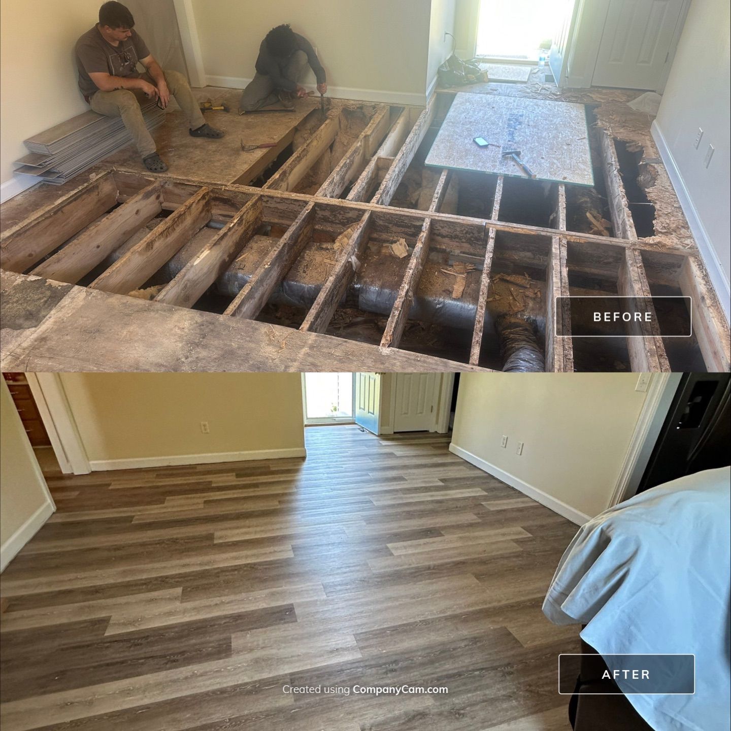 Structural Repairs inludiing sub-floor removal, new floor joists installed, girder replacmeent and dropped girder installed. by Impact Crawlspace
