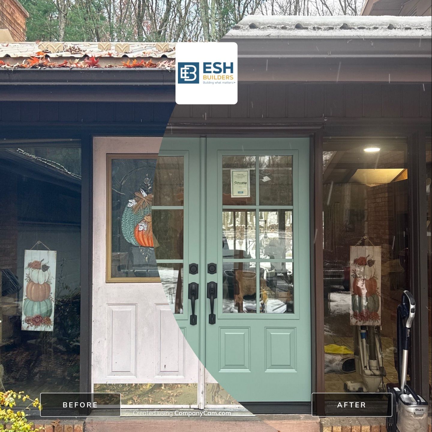 Sage Green Entry Door Replacement and Window Installation in Lykens by Esh Builders