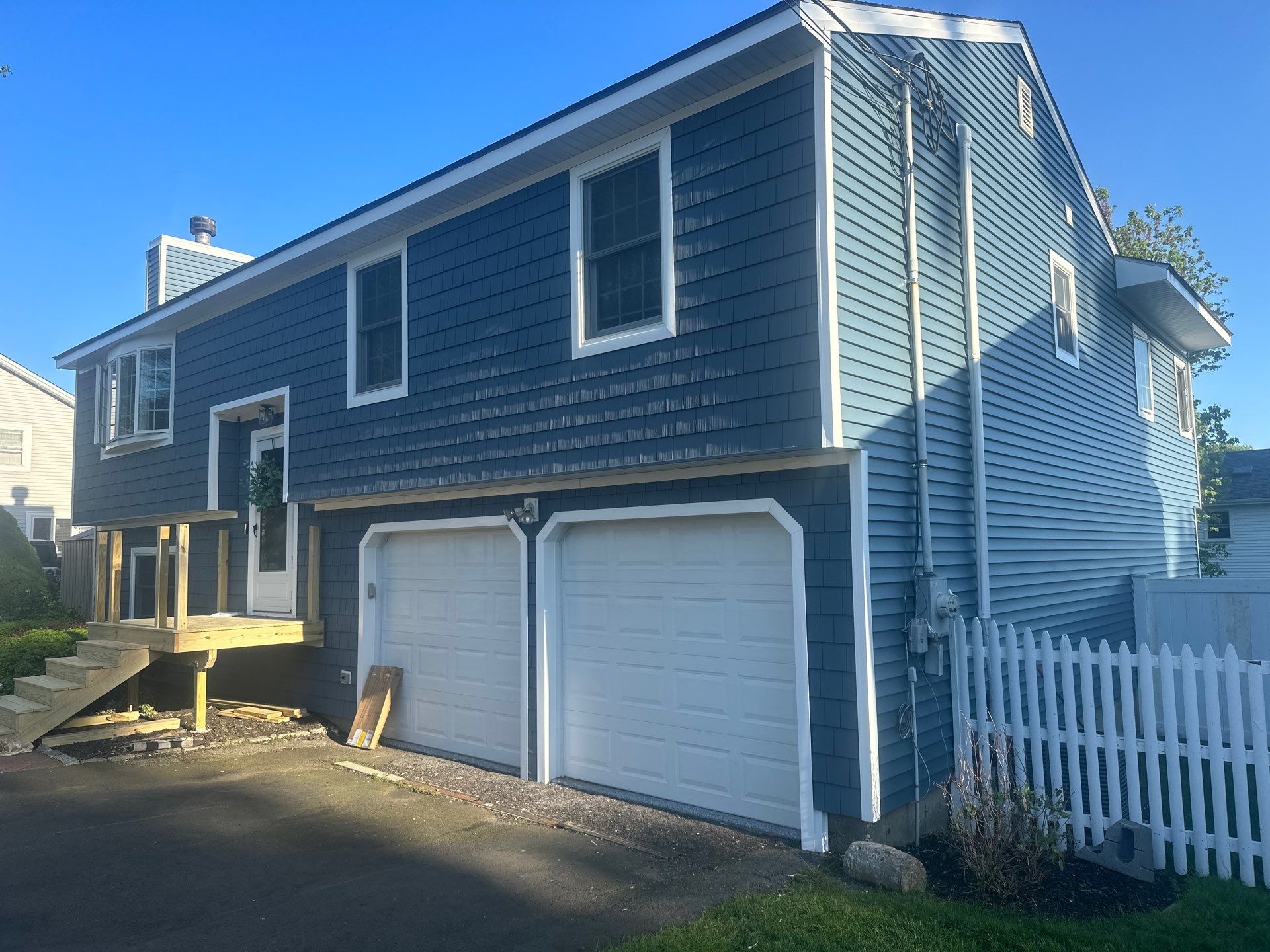 Siding Installation using Certainteed Cedar Impressions Straight Edge Perfection Shingles - D7 - Pacific Blue by A Plus Exterior