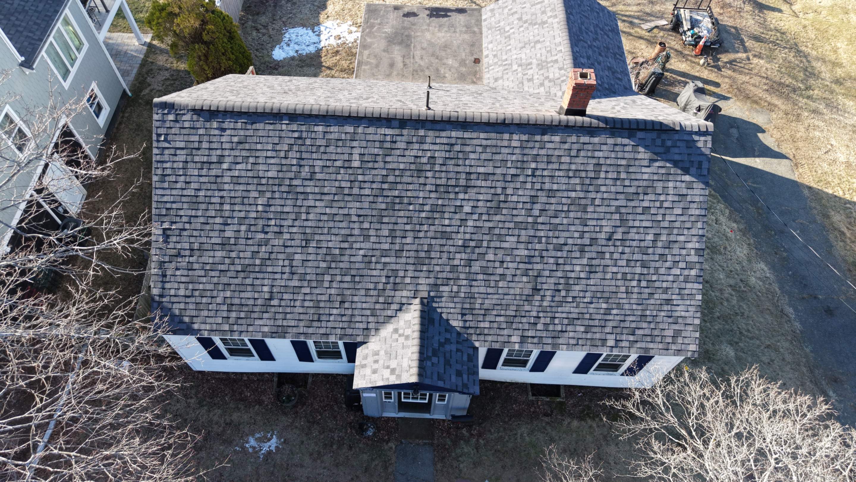 Skylight Removal & Full Roof Replacement in Salisbury, MA – Owens Corning Duration Designer, Midnight Plum by JOHNNYS PRO
