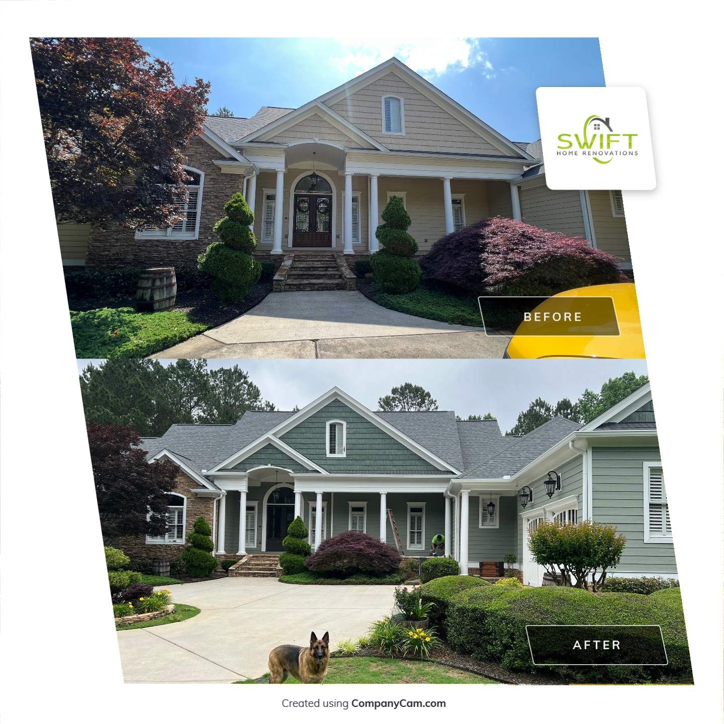 Sage Green Exterior House Painting and Trim Refresh in McDonough by Swift Home Renovations