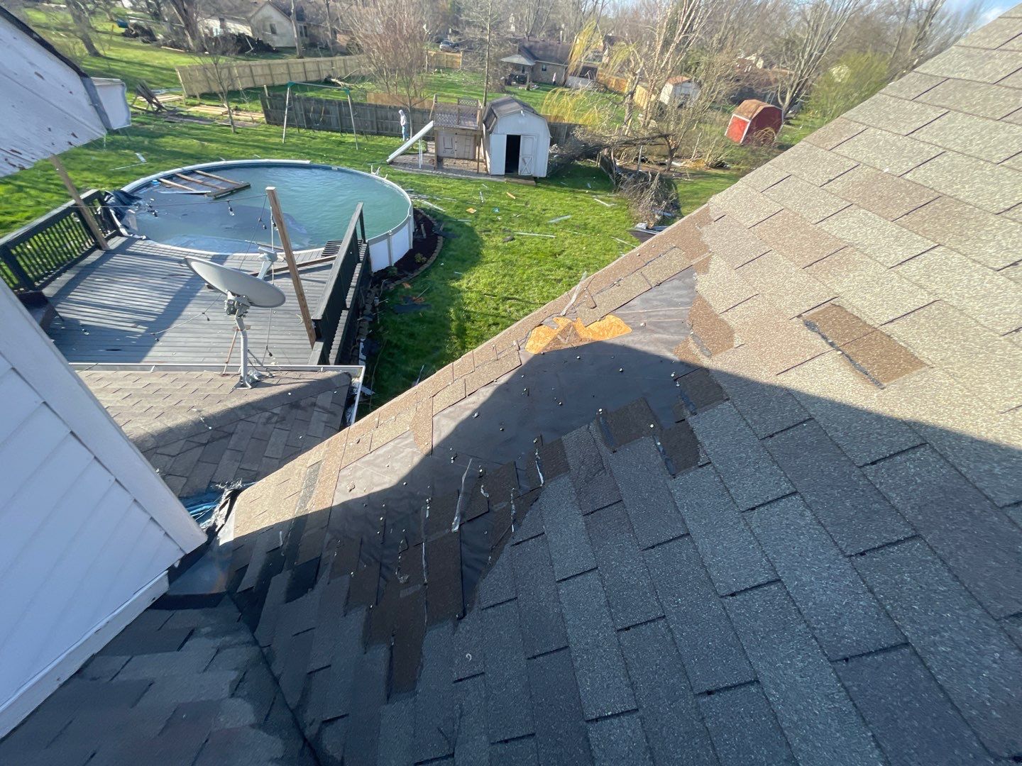 Tornado damage in Whiteland. Roof replacement, James Hardie siding, exterior paint, gutters, windows, doors by 317 Roofing & Restorations