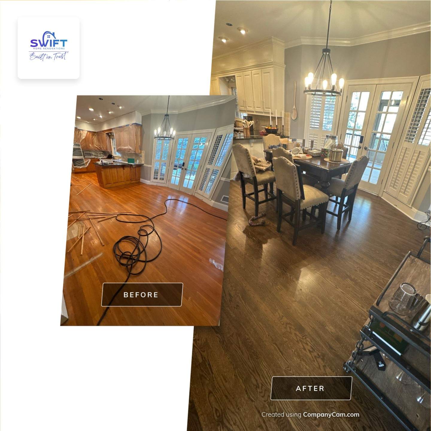 Dark Walnut Hardwood Floor Refinishing and Cabinet Painting in Atlanta by Swift Home Renovations