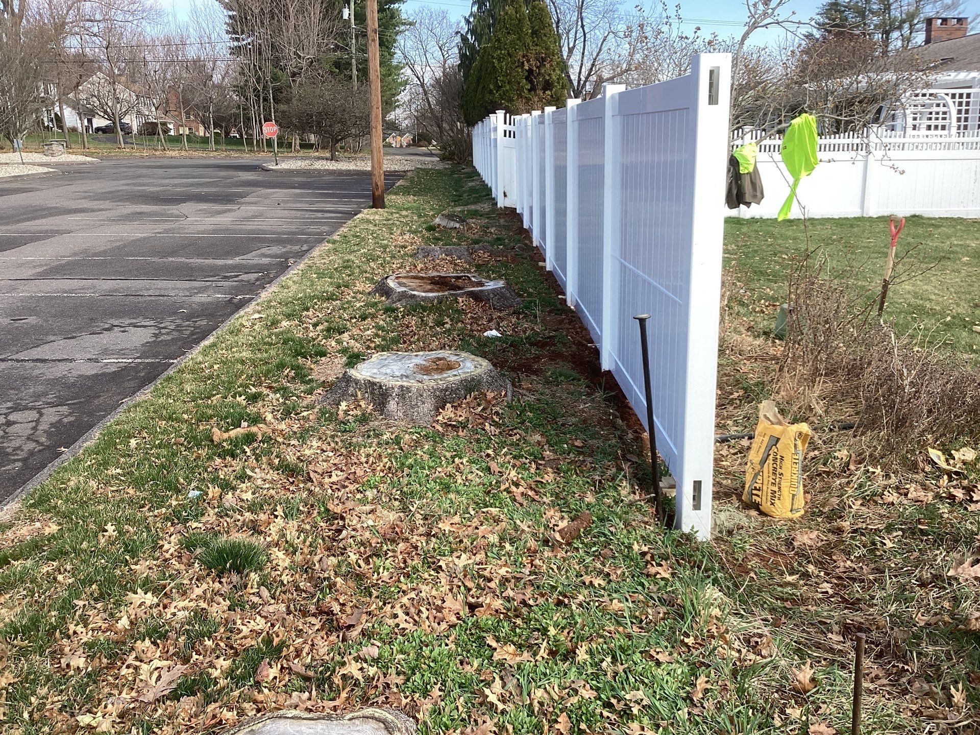 Fence replacement using White Vinyl Privacy with matching Gates.  by DiGiorgi Roofing and Siding Inc