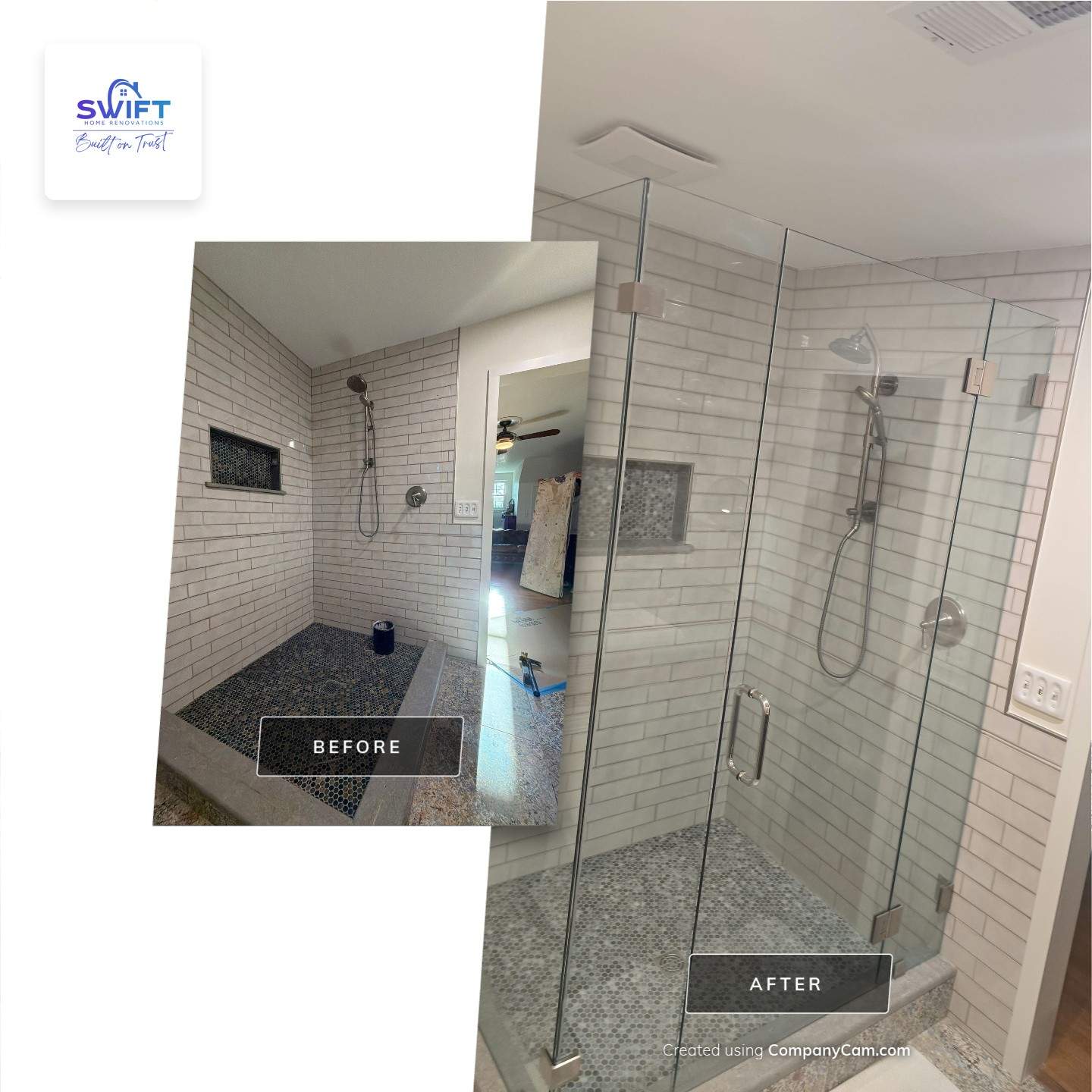 Roswell Bathroom Remodeling Featuring Custom Subway Tile Walk-In Shower by Swift Home Renovations 