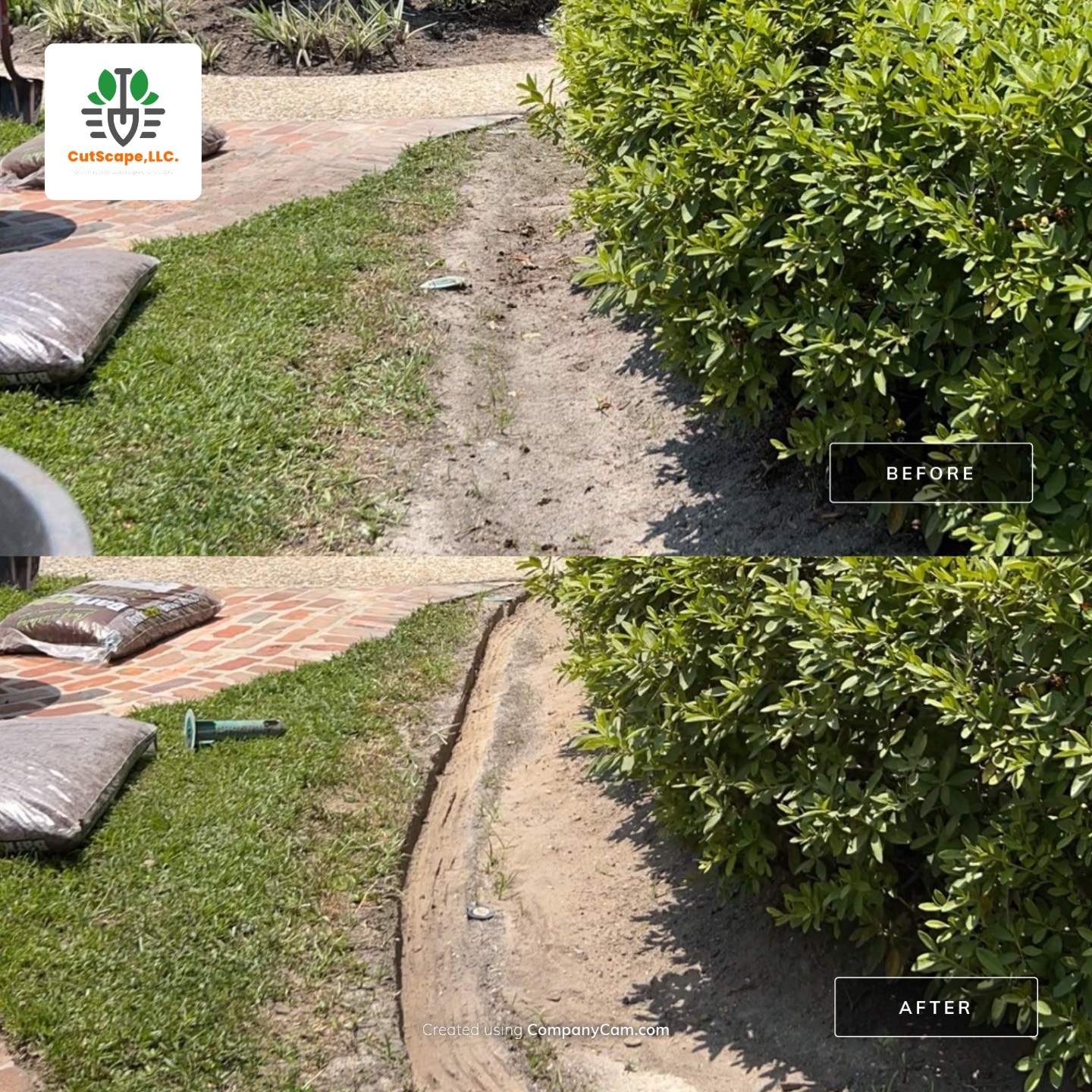 DEMO / BED PREP / CUT IN BED EDGES / MULCH INSTALL using BROWN MULCH "BARK BRITE" & ROAD ROCK by CutScape, LLC.