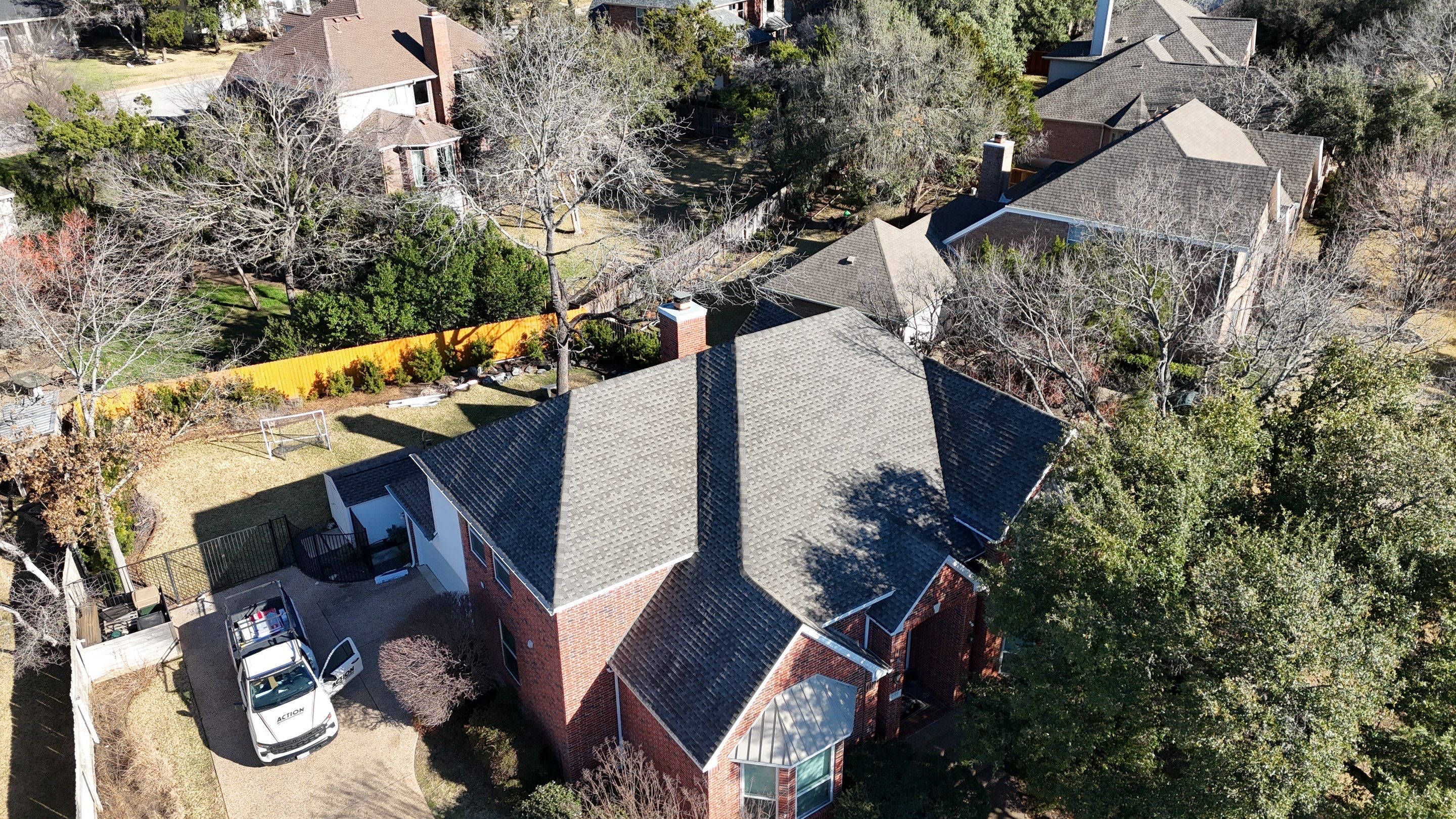 Residential Roof Replacement using GAF - Armorshield ll - Weathered Wood by Action Exteriors Austin