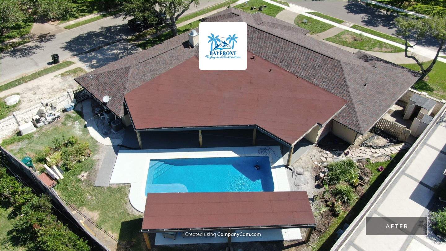 Beautiful pool side build by Bayfront Roofing and Construction