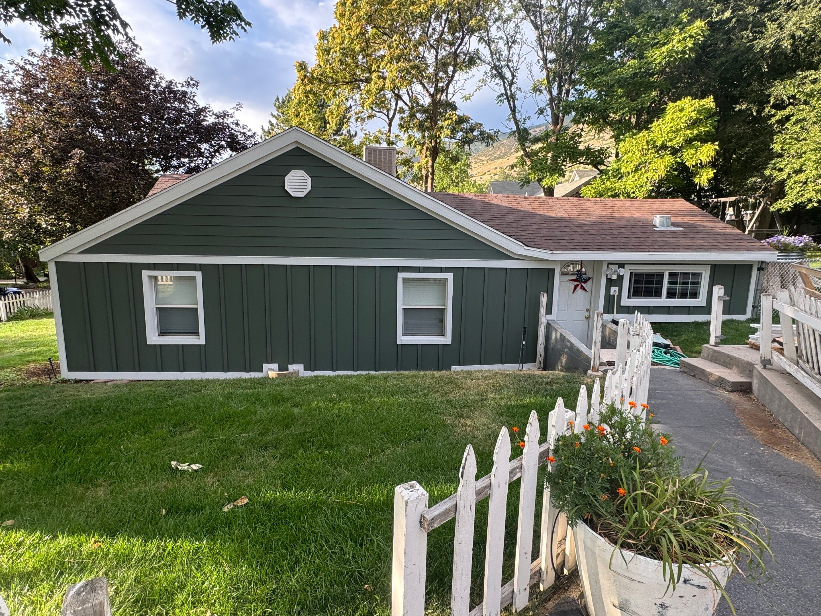 Farmington | Custom Hardie Mixed Siding | Thyme Green & White by Ideal Siding Utah