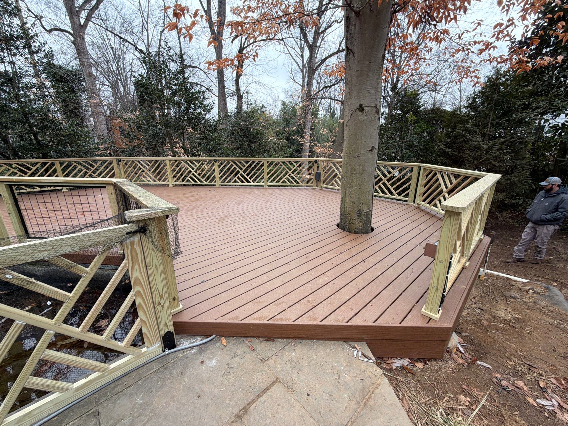 Custom Composite Deck Replacement with Geometric Railing in Bethesda, MD by Jakari Restoration & Construction LLC