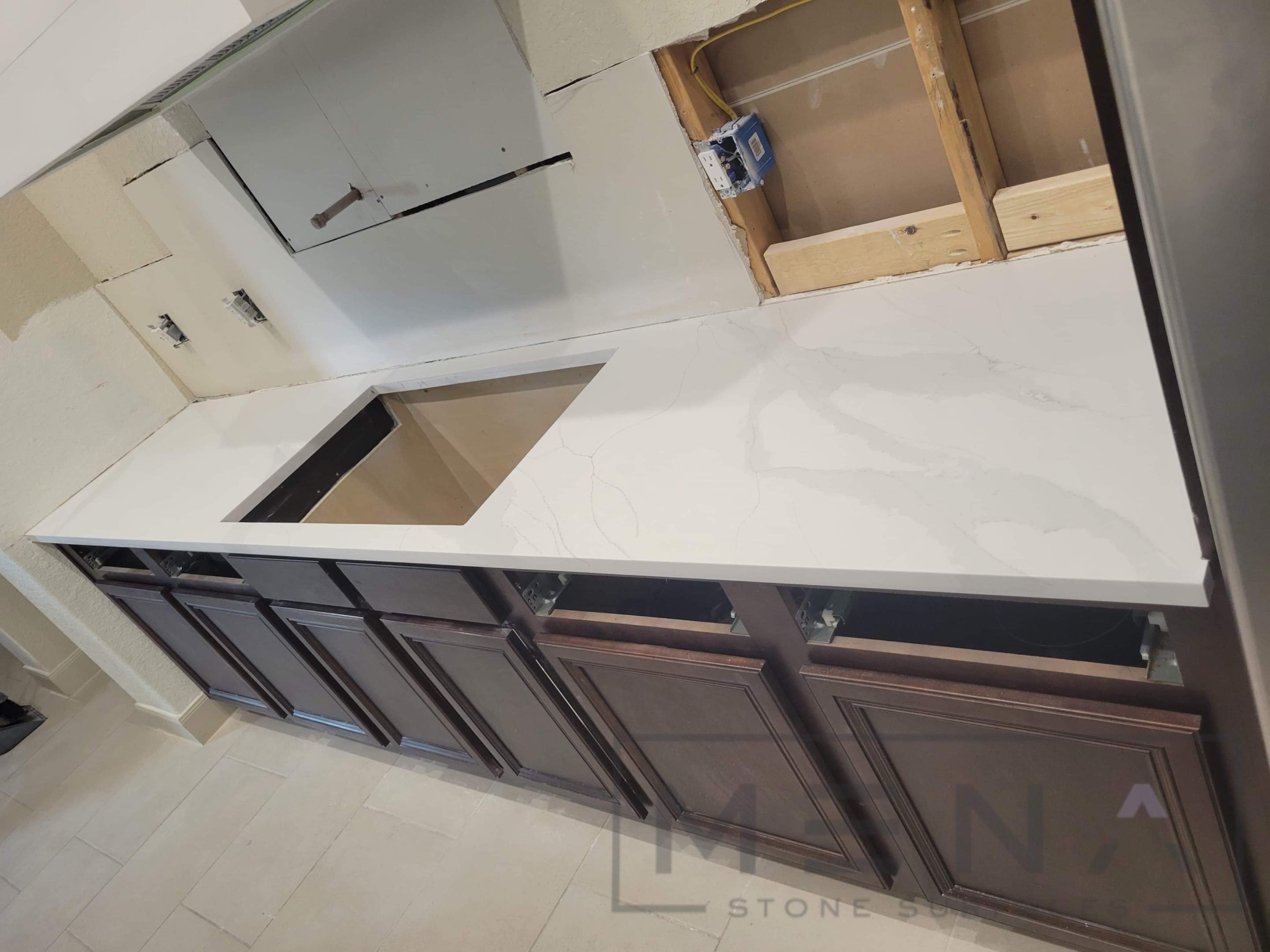 Quartz Countertop and Matching Backsplash Installation in San Antonio by Mena stone surfaces