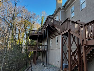 Wood Privacy Fence Installation and Multi-Level Deck Staining in Atlanta